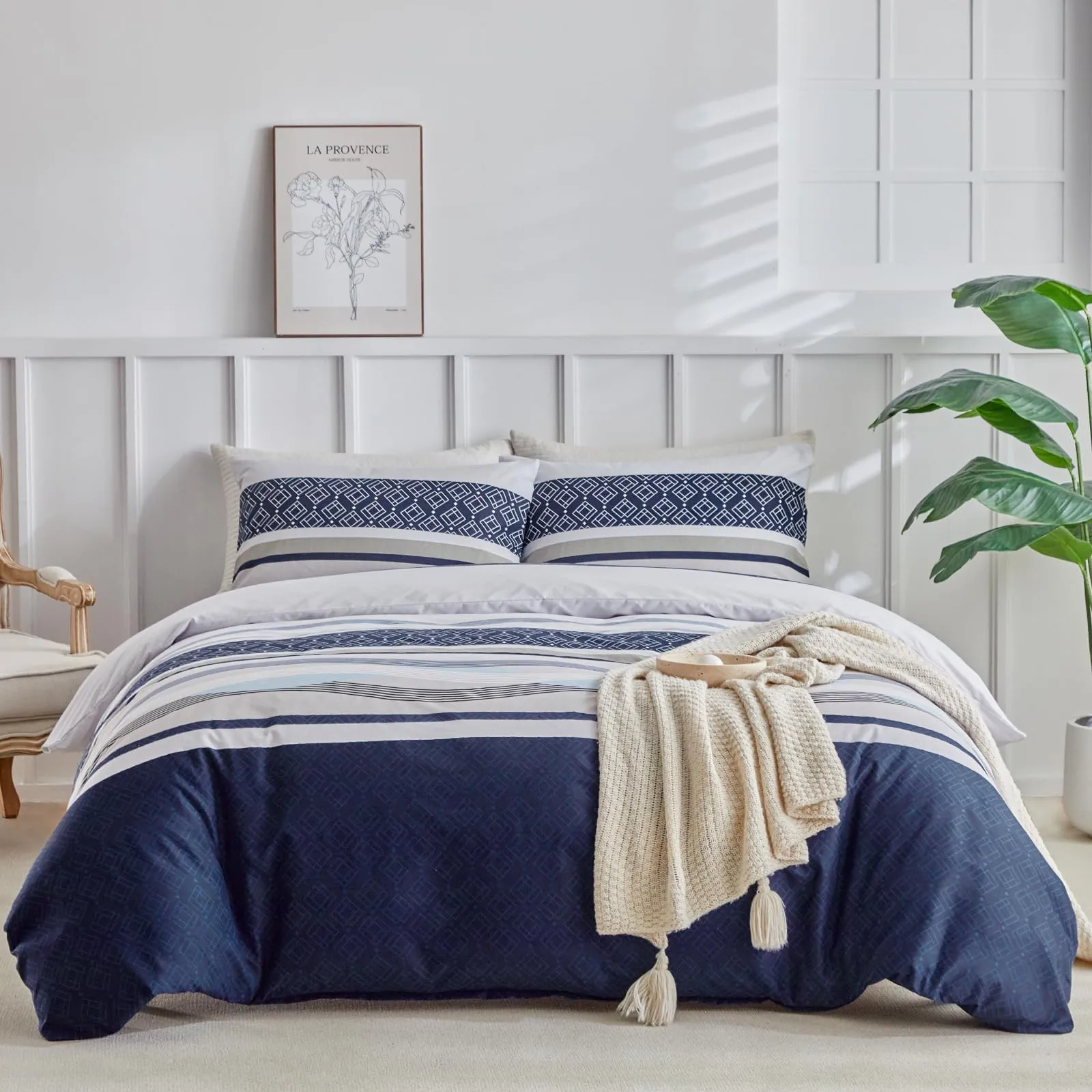 Tokokimo Set Copripiumino Matrimoniale 3 Pezzi in Microfibra a Righe, 260x240cm, Blu - immagine 2