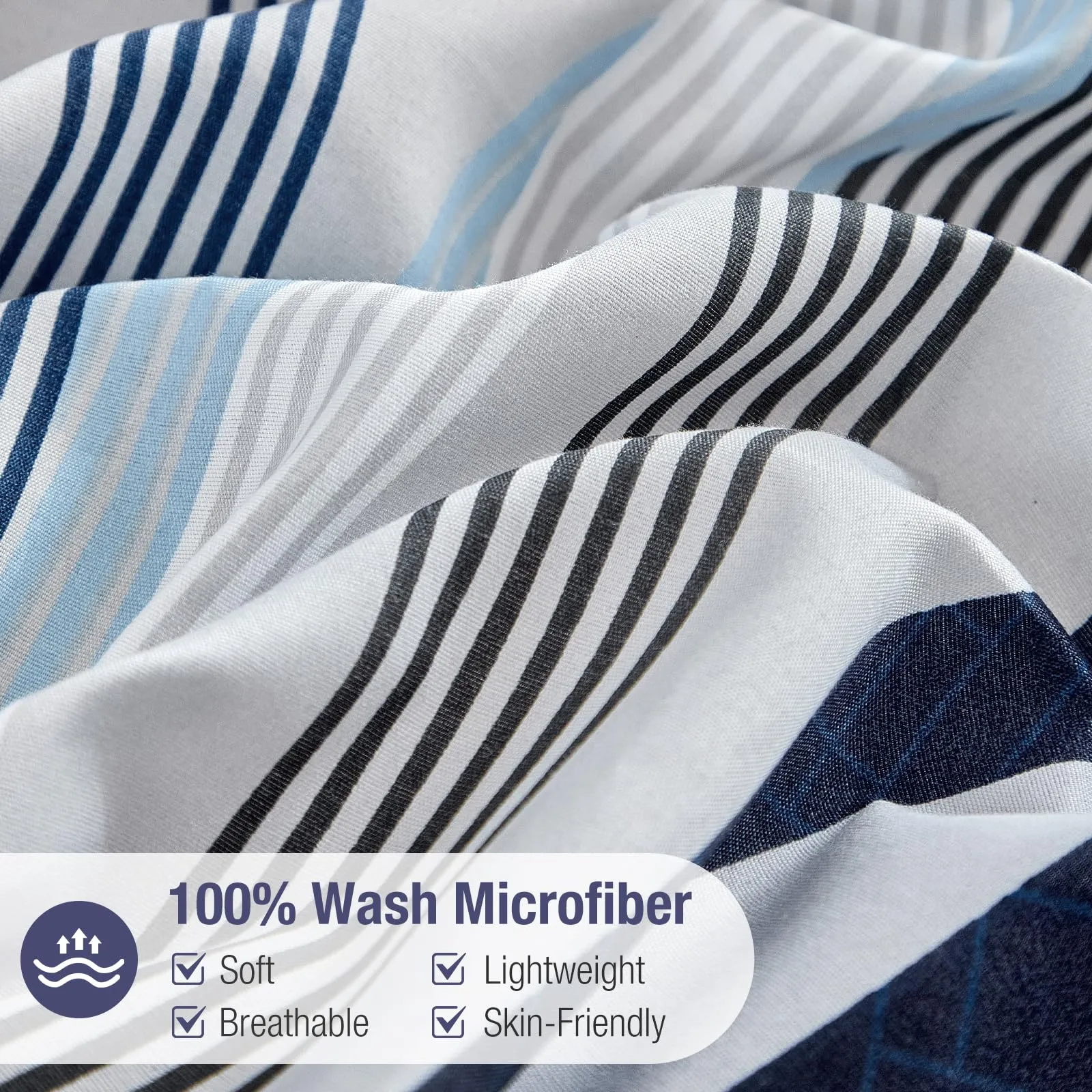 Tokokimo Set Copripiumino Matrimoniale 3 Pezzi in Microfibra a Righe, 260x240cm, Blu - immagine 5