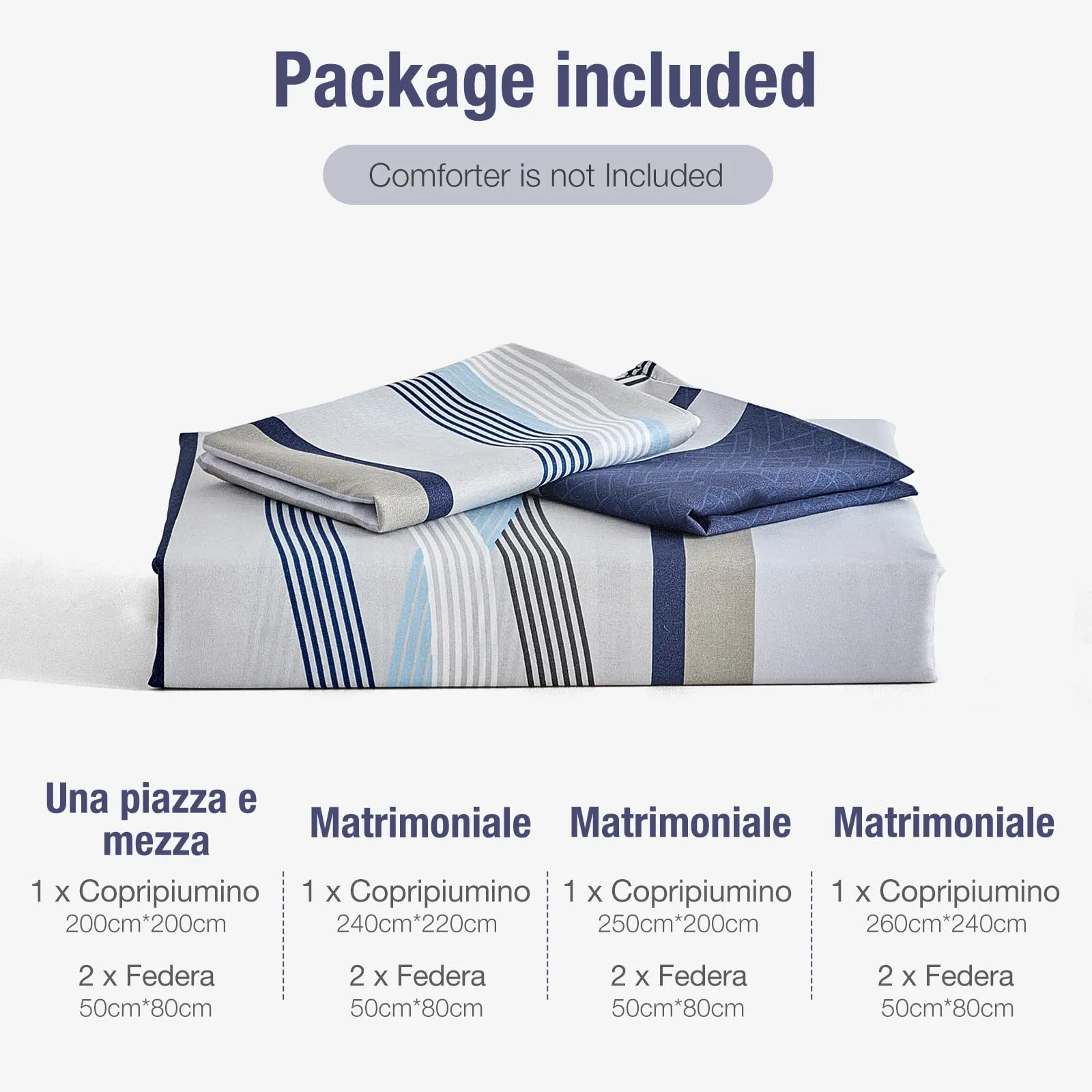Tokokimo Set Copripiumino Matrimoniale 3 Pezzi in Microfibra a Righe, 260x240cm, Blu - immagine 7