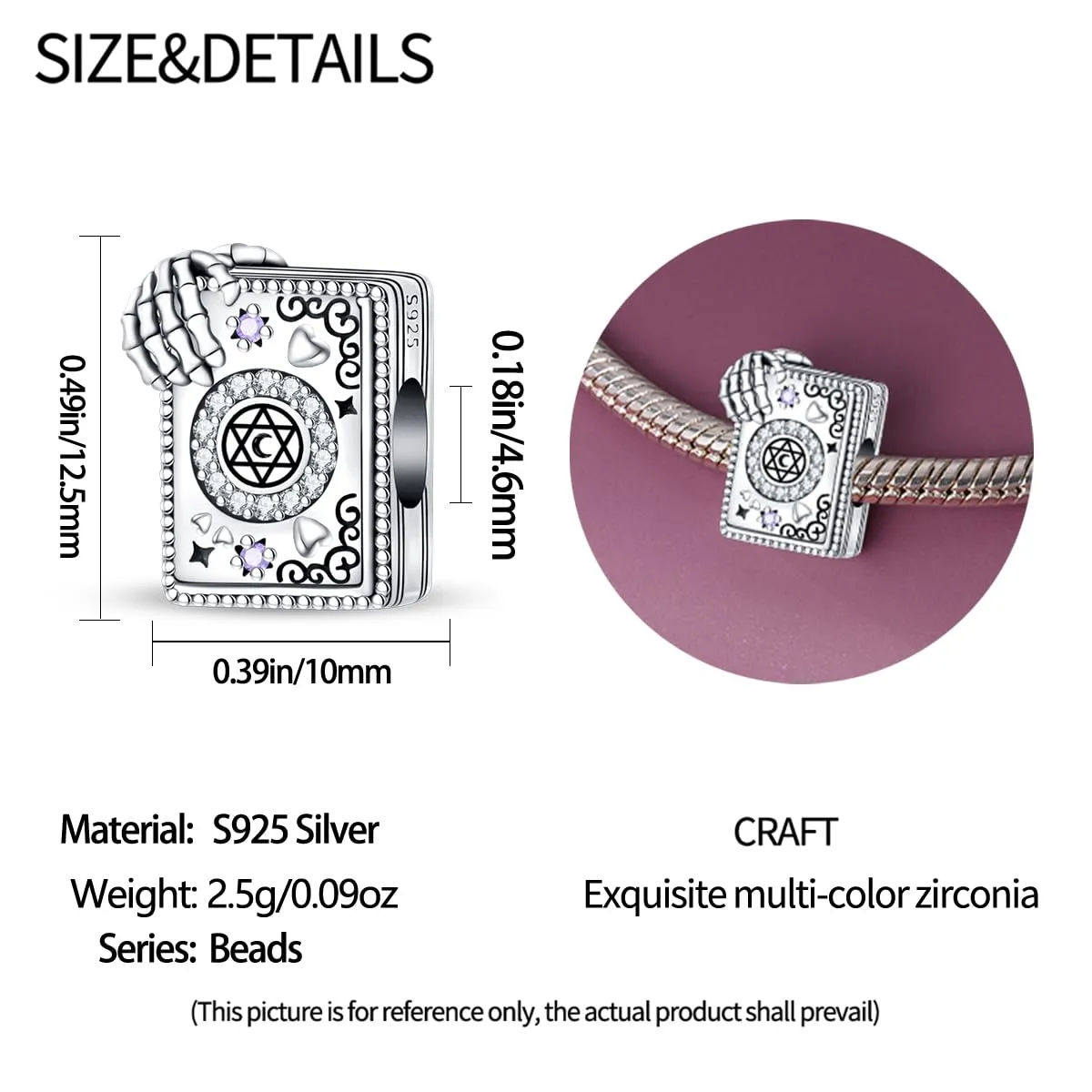 KUNSIR Bead Charm Ciondolo Argento Sterling 925 con Cubic Zirconia per Pandora Braccialetti e Collane Europei - immagine 5