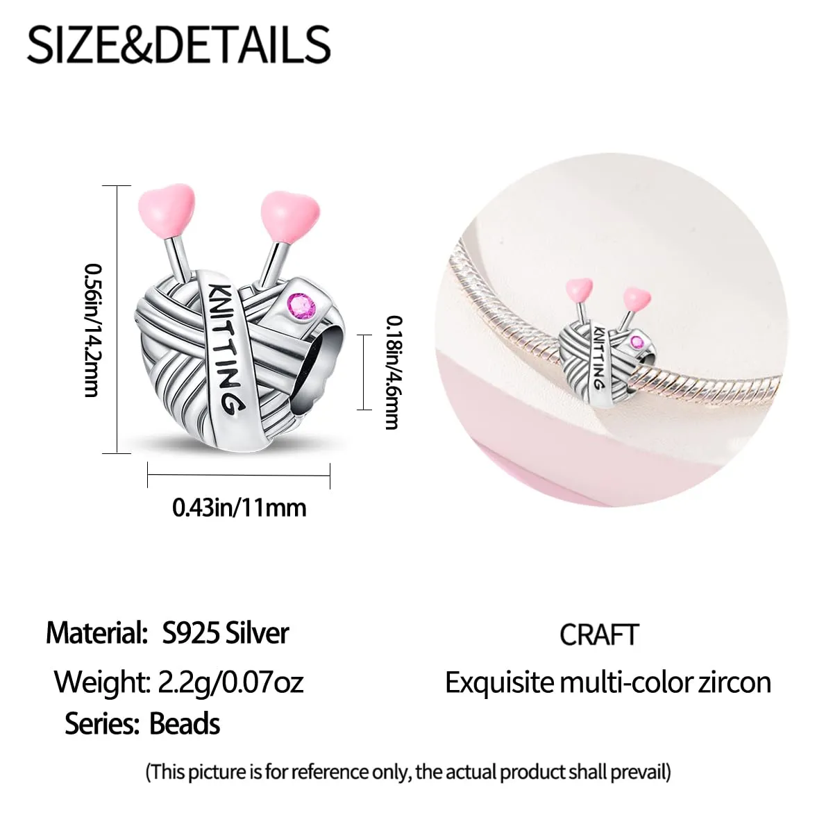 KUNSIR Bead Charm Ciondolo Argento Sterling 925 con Cubic Zirconia per Braccialetti e Collane Europei - immagine 5