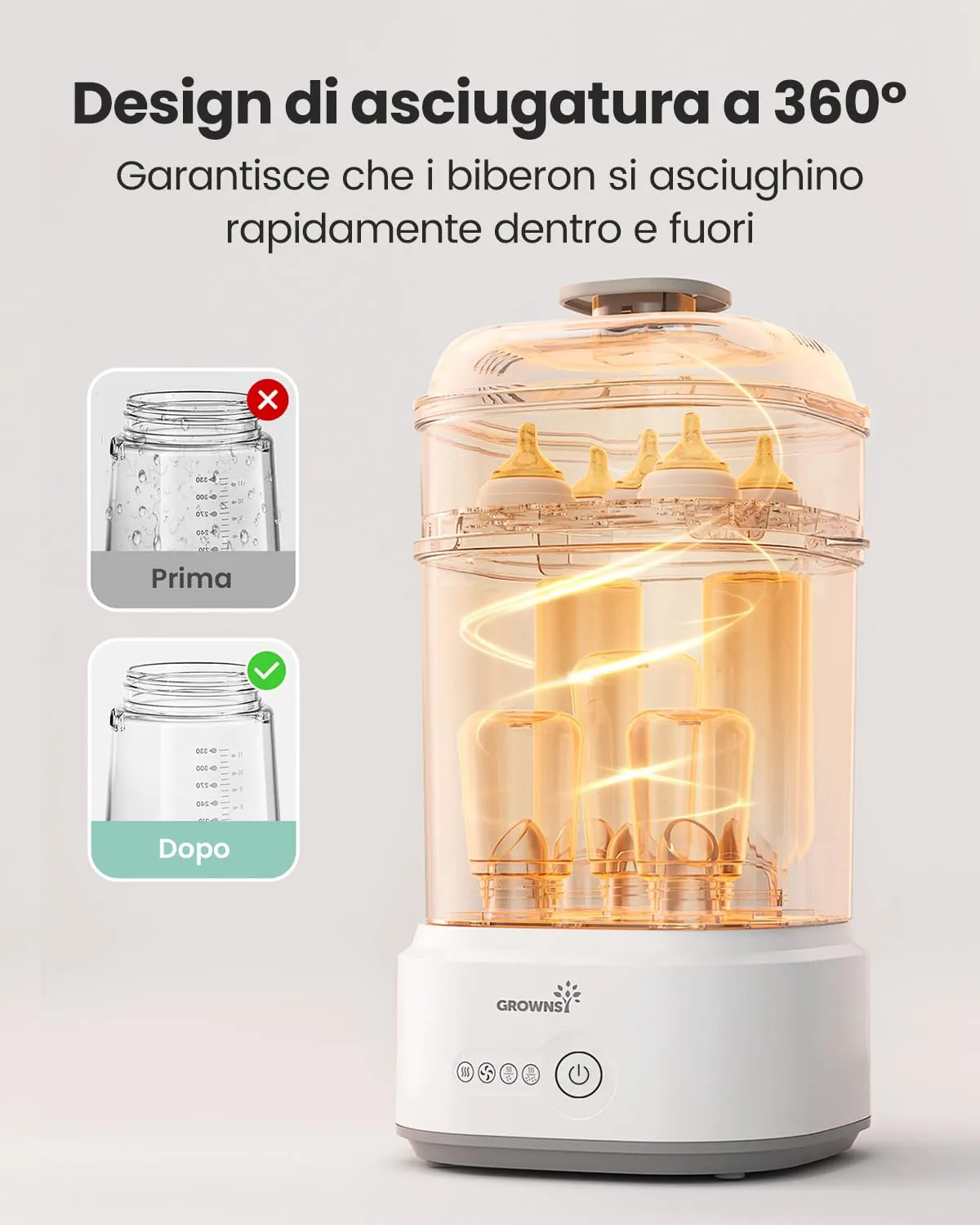 Grownsy Sterilizzatore Biberon con Asciugatura 5 in 1 - immagine 3