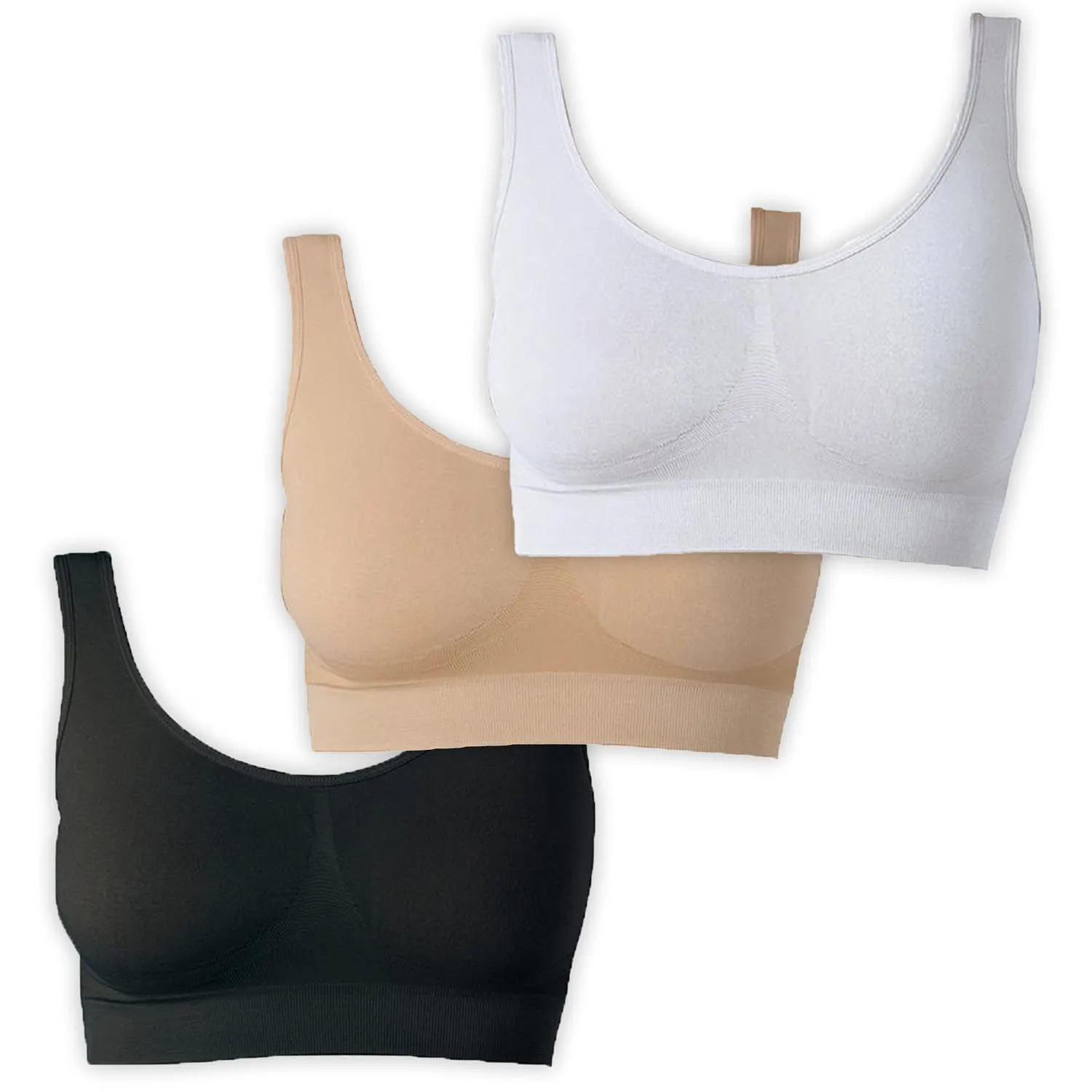 UnsichtBra Set di 3 Reggiseni Senza Ferretto, Senza Cuciture, Nero, Bianco, Beige - immagine 1
