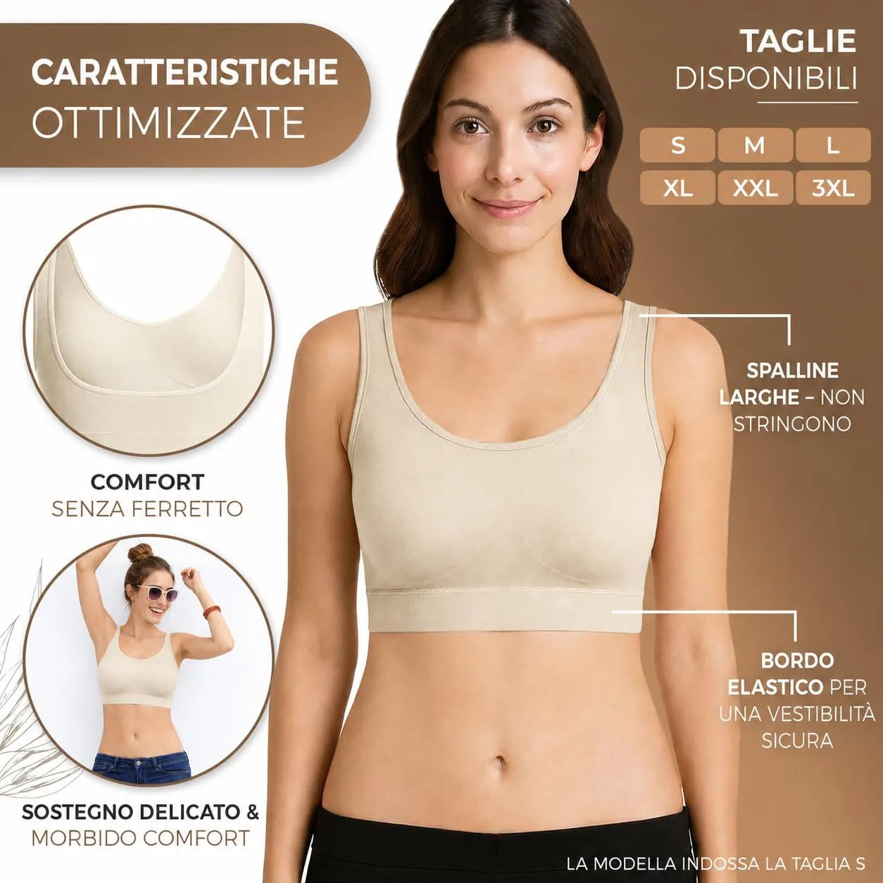 UnsichtBra Set di 3 Reggiseni Senza Ferretto e Senza Cuciture, Nero, Bianco, Beige - immagine 3