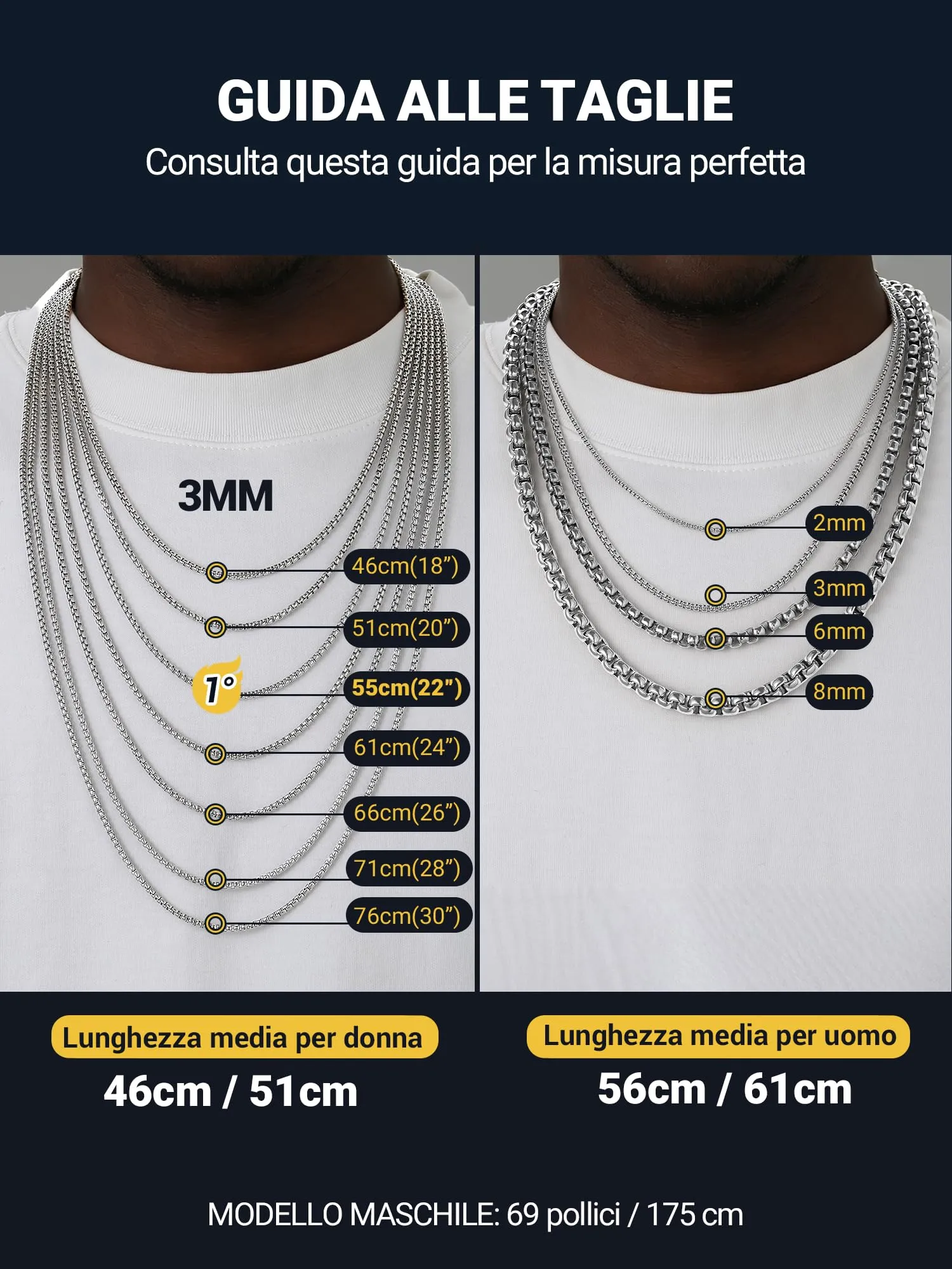 PROSTEEL Collana Uomo Catena 3mm 46cm in Acciaio Inossidabile - immagine 3