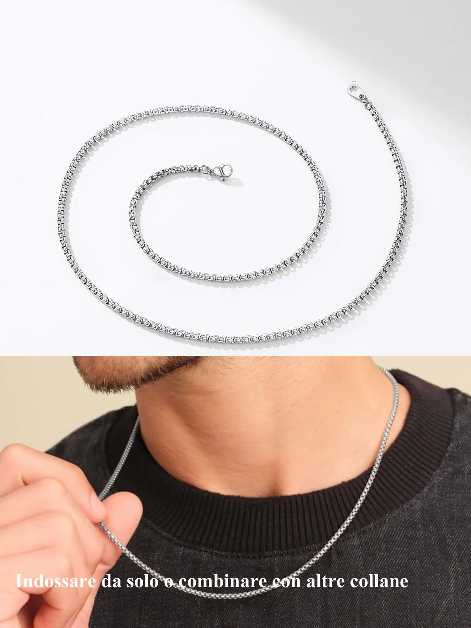 PROSTEEL Collana Uomo Catena 3mm 46cm in Acciaio Inossidabile - immagine 7