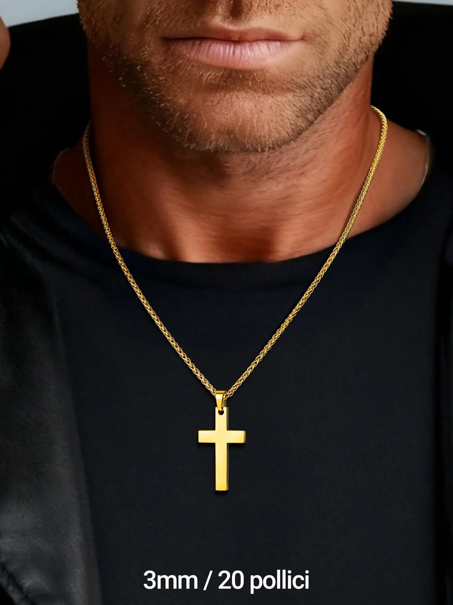 PROSTEEL Collana Catena Grano per Uomo e Donna, 3 mm, 50 cm, Placcato Oro - immagine 2