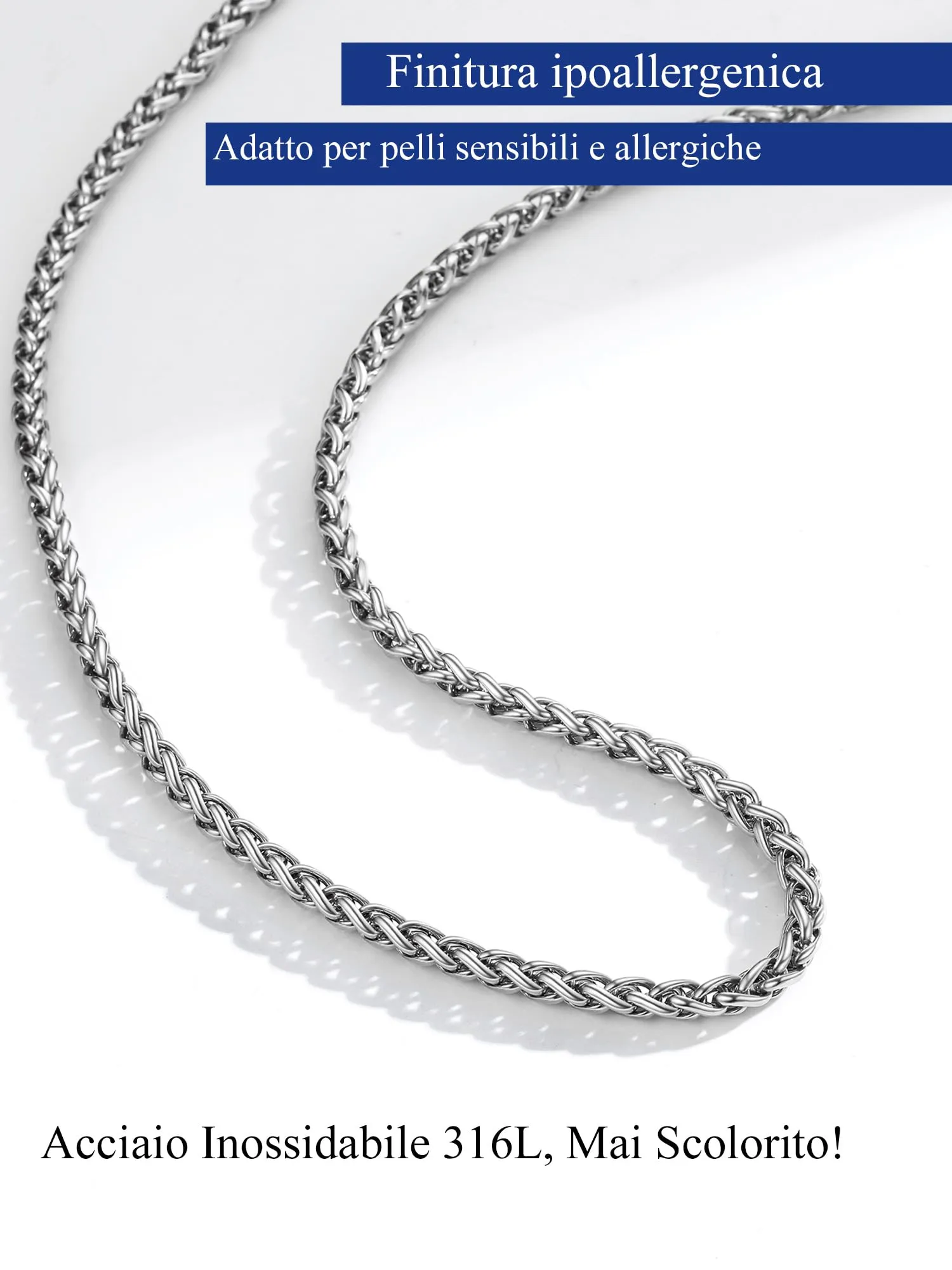 PROSTEEL Collana a Maglia Spiga in Acciaio Inox 316L, 6mm x 46cm - immagine 7