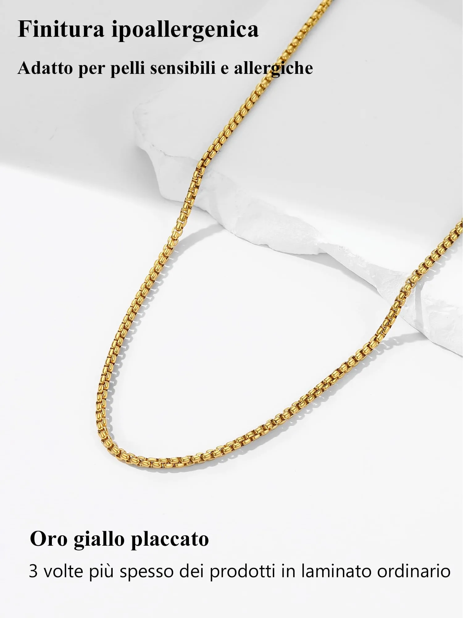 PROSTEEL Catena a Maglia Veneziana in Acciaio Inox Chirurgico, 3mm, 61cm, Oro - immagine 7