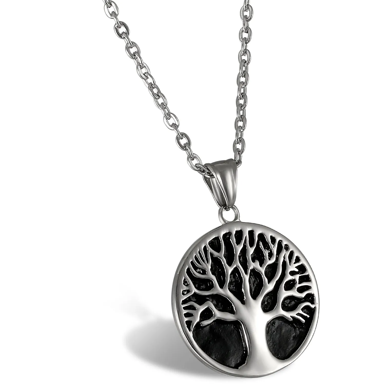 Flongo Collana con Ciondolo Albero della Vita in Acciaio Inossidabile per Uomo, Stile Moto Punk, Colore Argento/Oro - immagine 1
