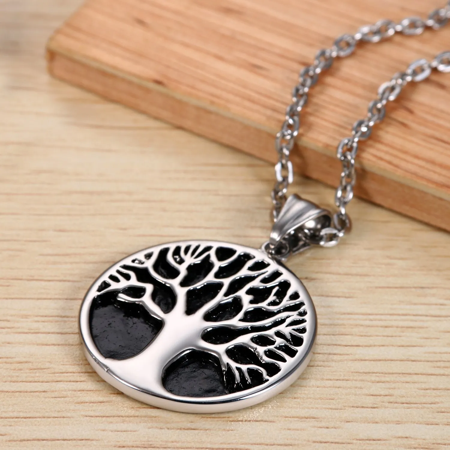 Flongo Collana con Ciondolo Albero della Vita in Acciaio Inossidabile per Uomo, Stile Moto Punk, Colore Argento/Oro - immagine 2