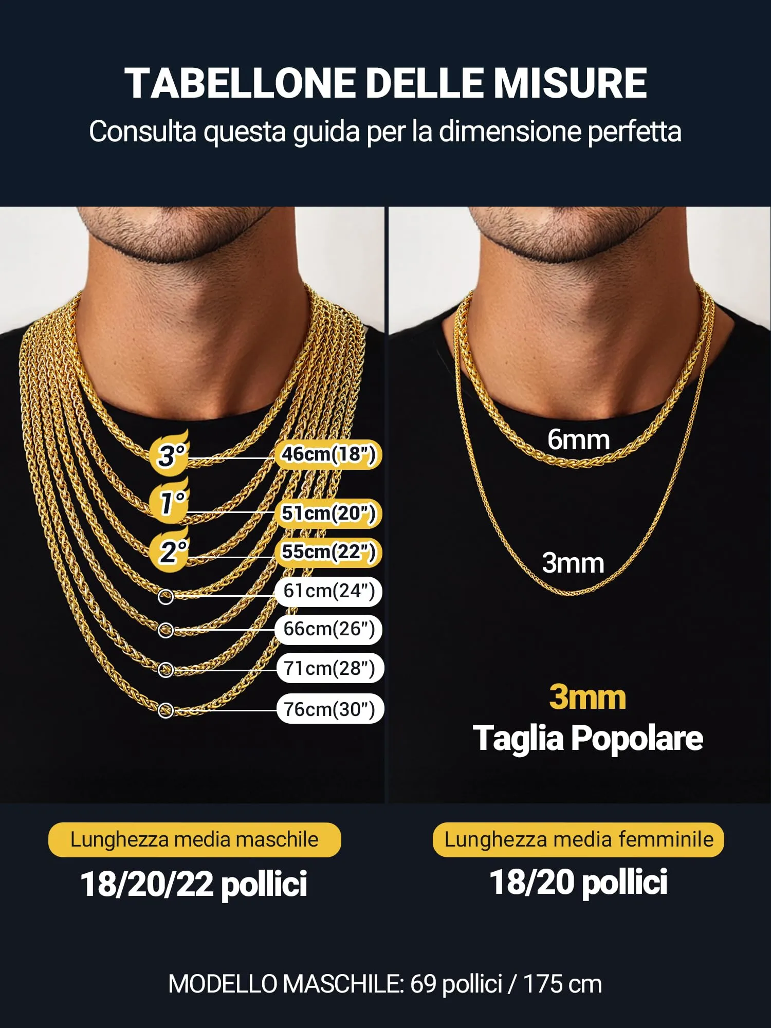 PROSTEEL Collana a Maglia Spiga in Acciaio Inox Chirurgico 316L, 6mm x 55cm - immagine 3