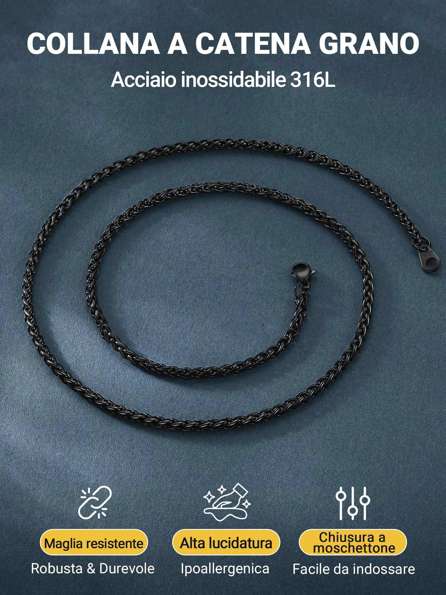PROSTEEL Collana a Dente di Drago in Acciaio, 3mm, 46-76cm - immagine 6