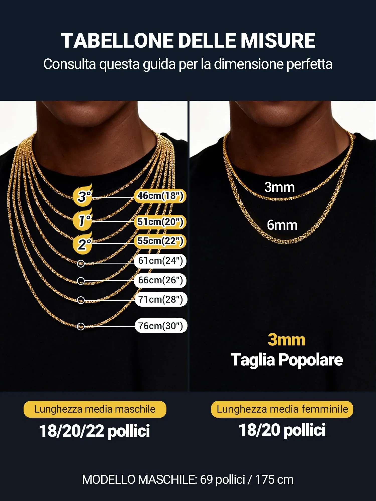PROSTEEL Collana a Maglia Spiga in Acciaio Inox 316L, 3mm x 71cm - immagine 6