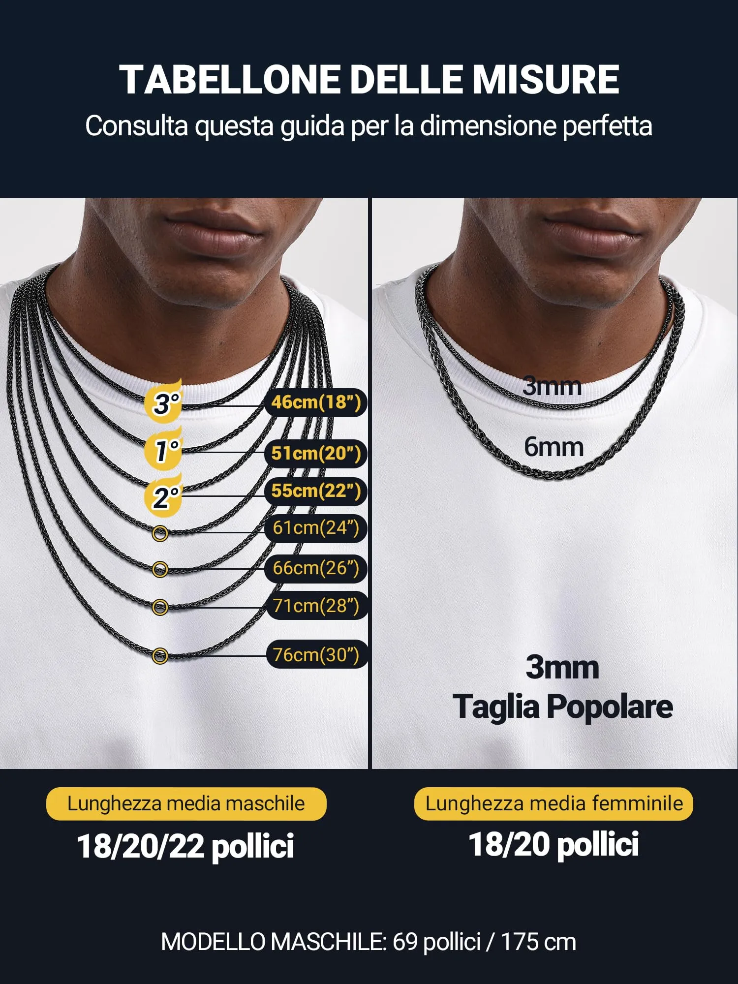 PROSTEEL Collana a Maglia Spiga in Acciaio Inox 316L, 3mm x 76cm - immagine 5
