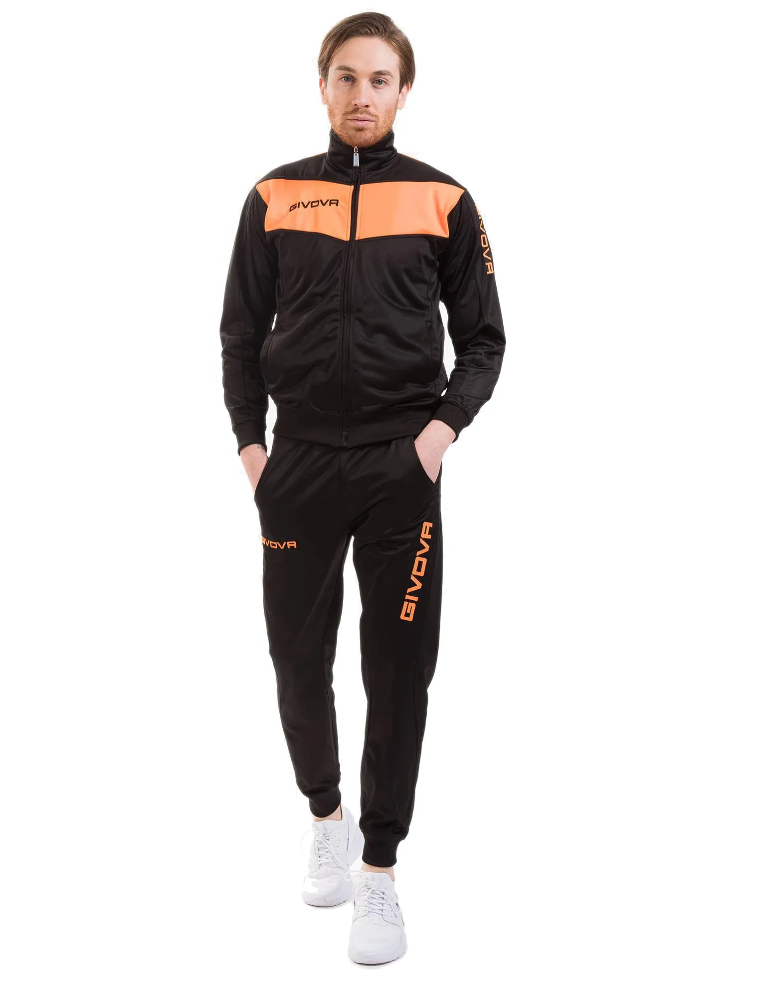 Givova Visa Tuta Sportiva Uomo, Nero/Arancio Fluo, 4XS - immagine 1