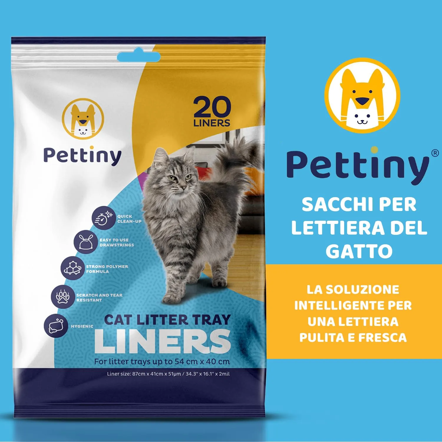 Pettiny Sacchetti per Lettiera per Gatti con Coulisse, Resistenti ai Graffi per Cassetta Igienica Media e Grande, Confezione da 20 - immagine 2
