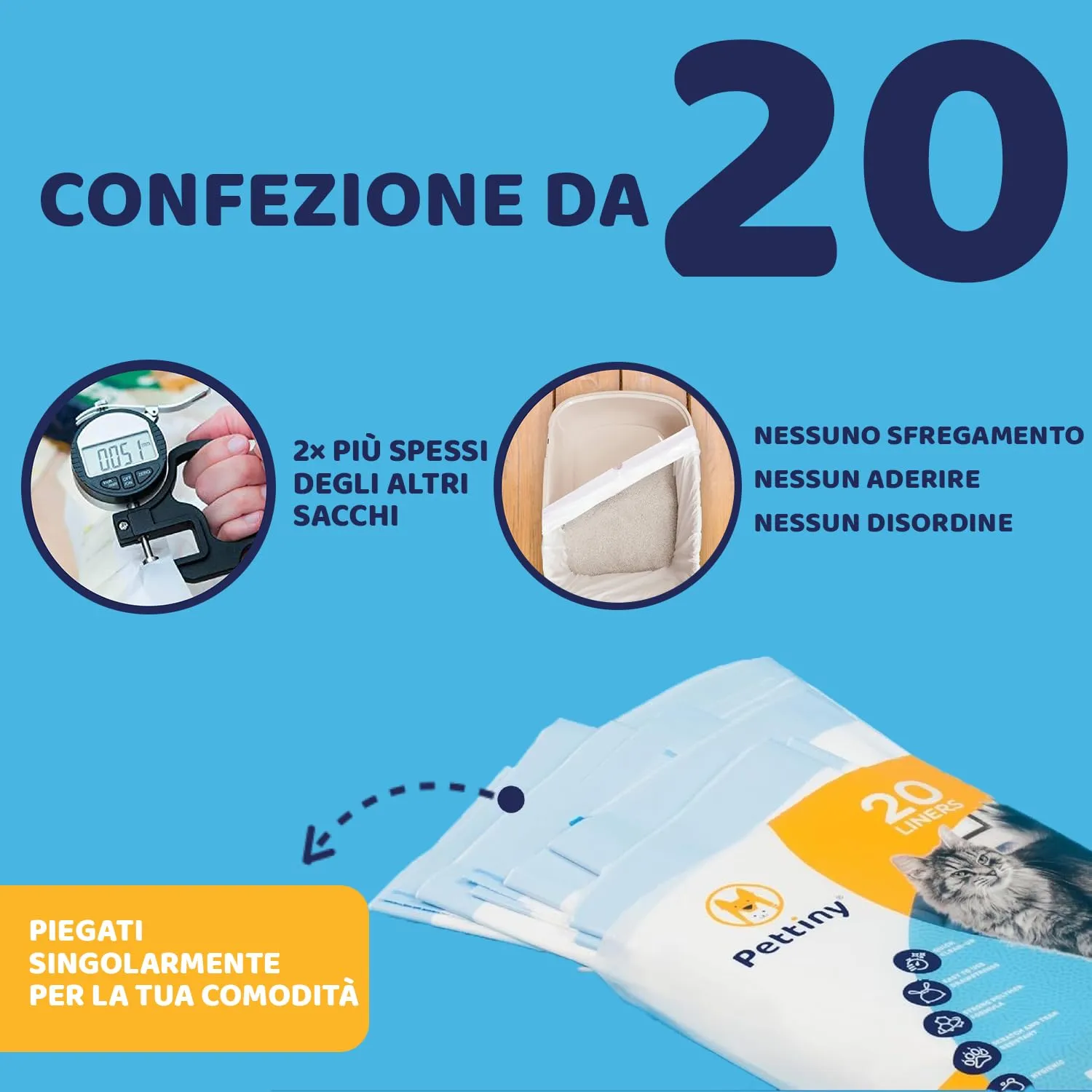 Pettiny Sacchetti per Lettiera per Gatti con Coulisse, Resistenti ai Graffi per Cassetta Igienica Media e Grande, Confezione da 20 - immagine 3