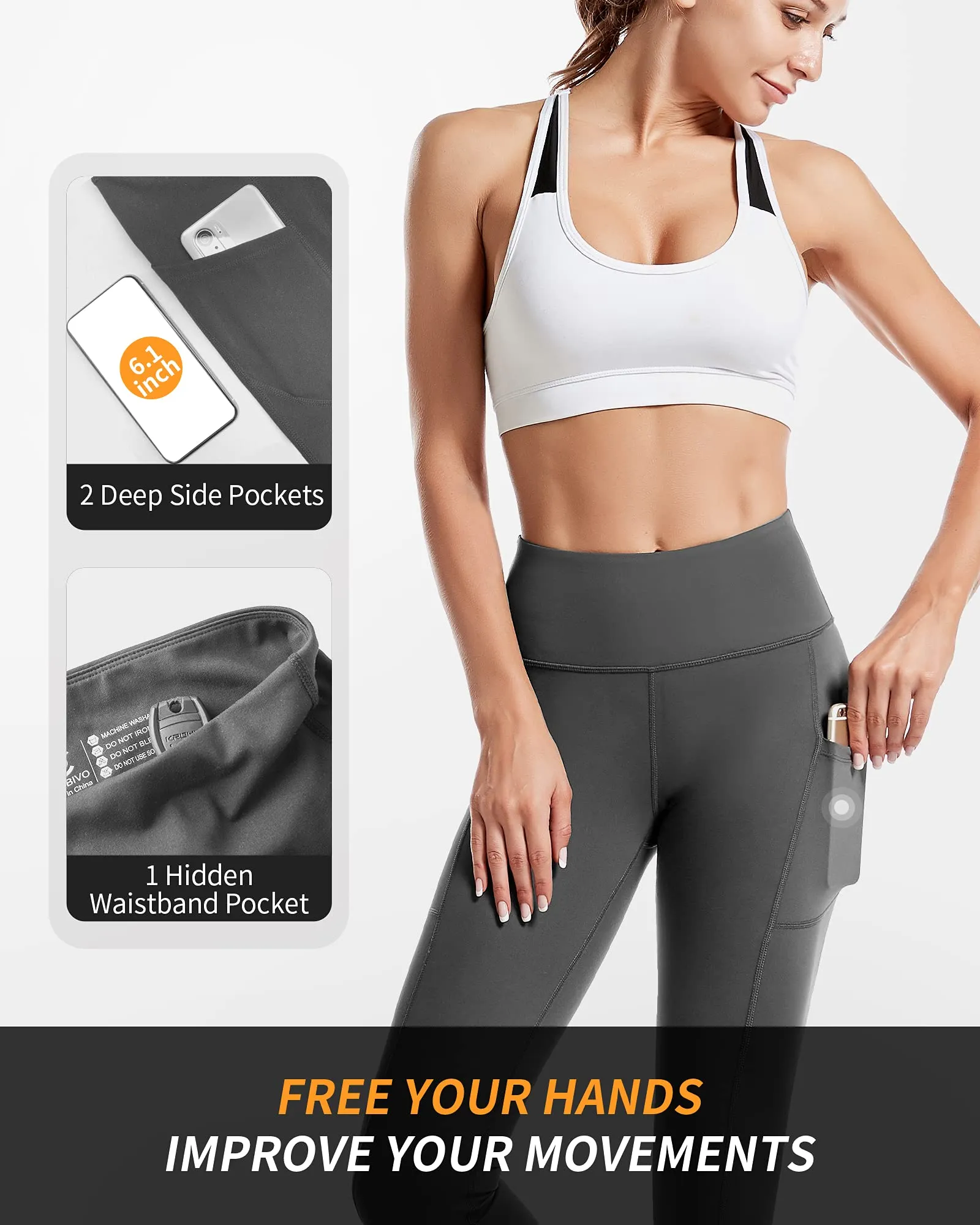 CAMBIVO Leggings Donna Sportivi a Vita Alta con Tasche per Yoga, Fitness e Corsa - immagine 3