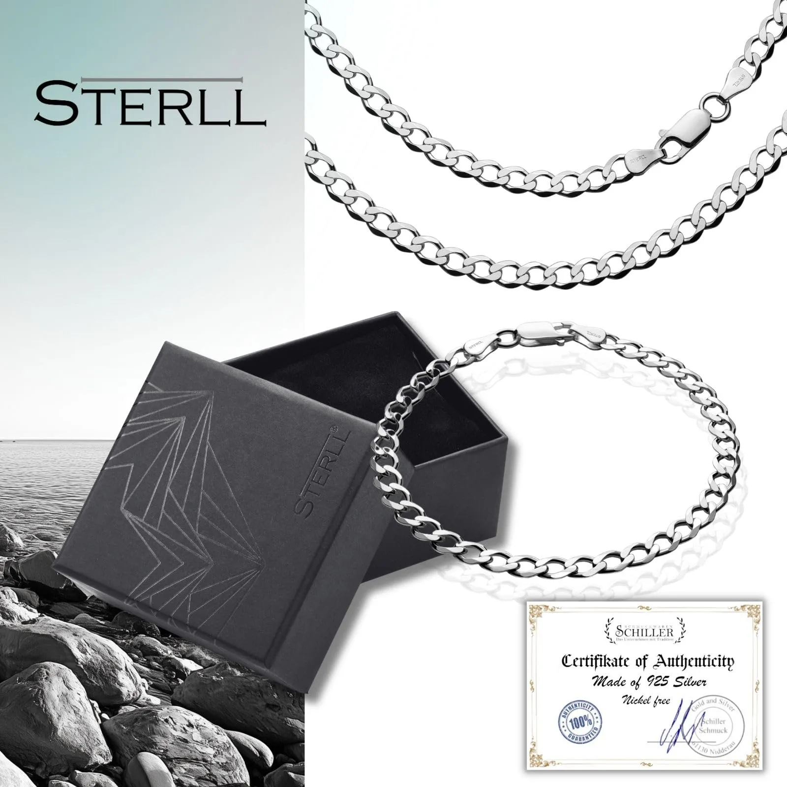 STERLL Set di Gioielli da Uomo con Collana e Bracciale in Argento 925 - immagine 2
