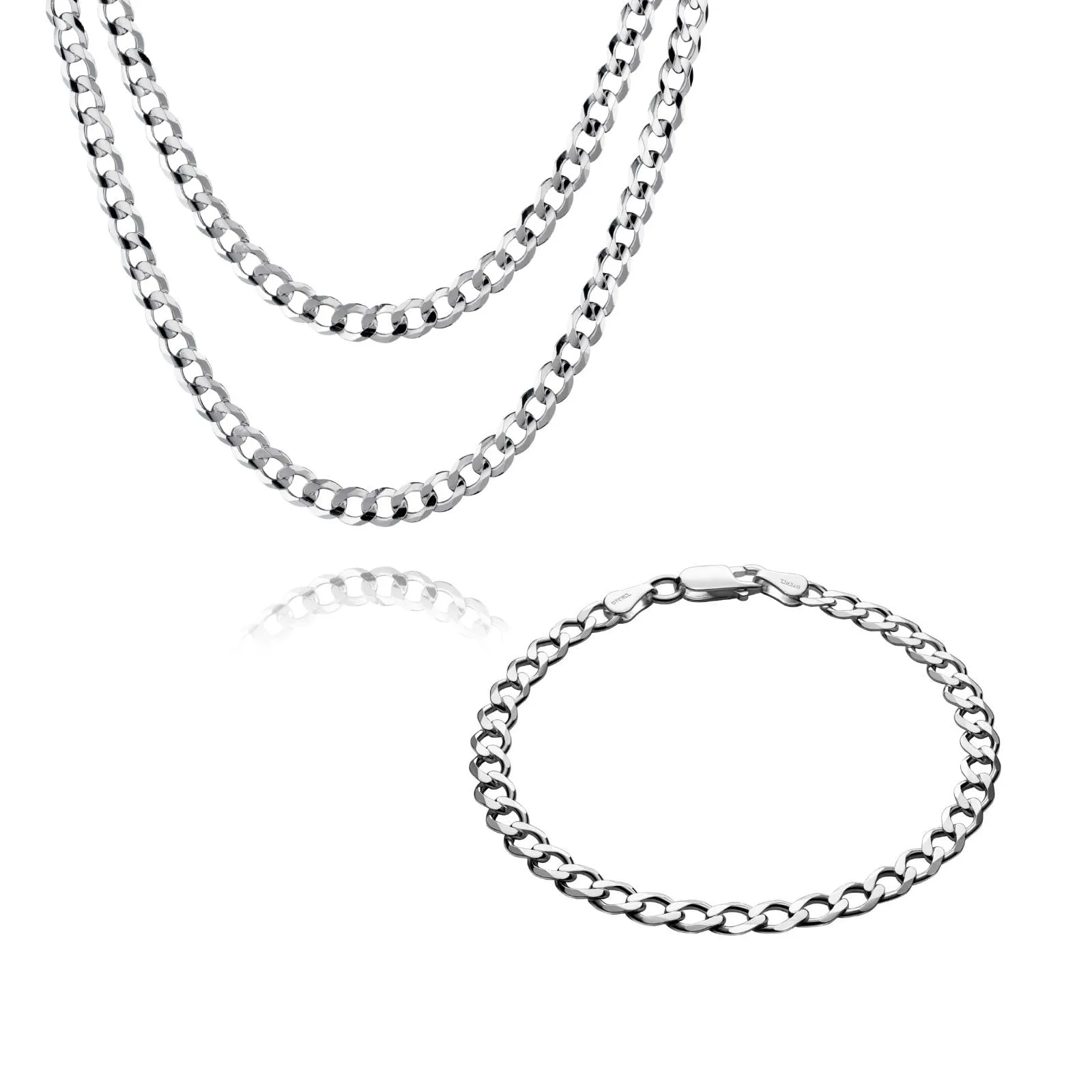 STERLL Set Gioielli Uomo in Argento Sterling 925 Maglia Cubana, Collana 55 cm e Bracciale 20 cm - immagine 1