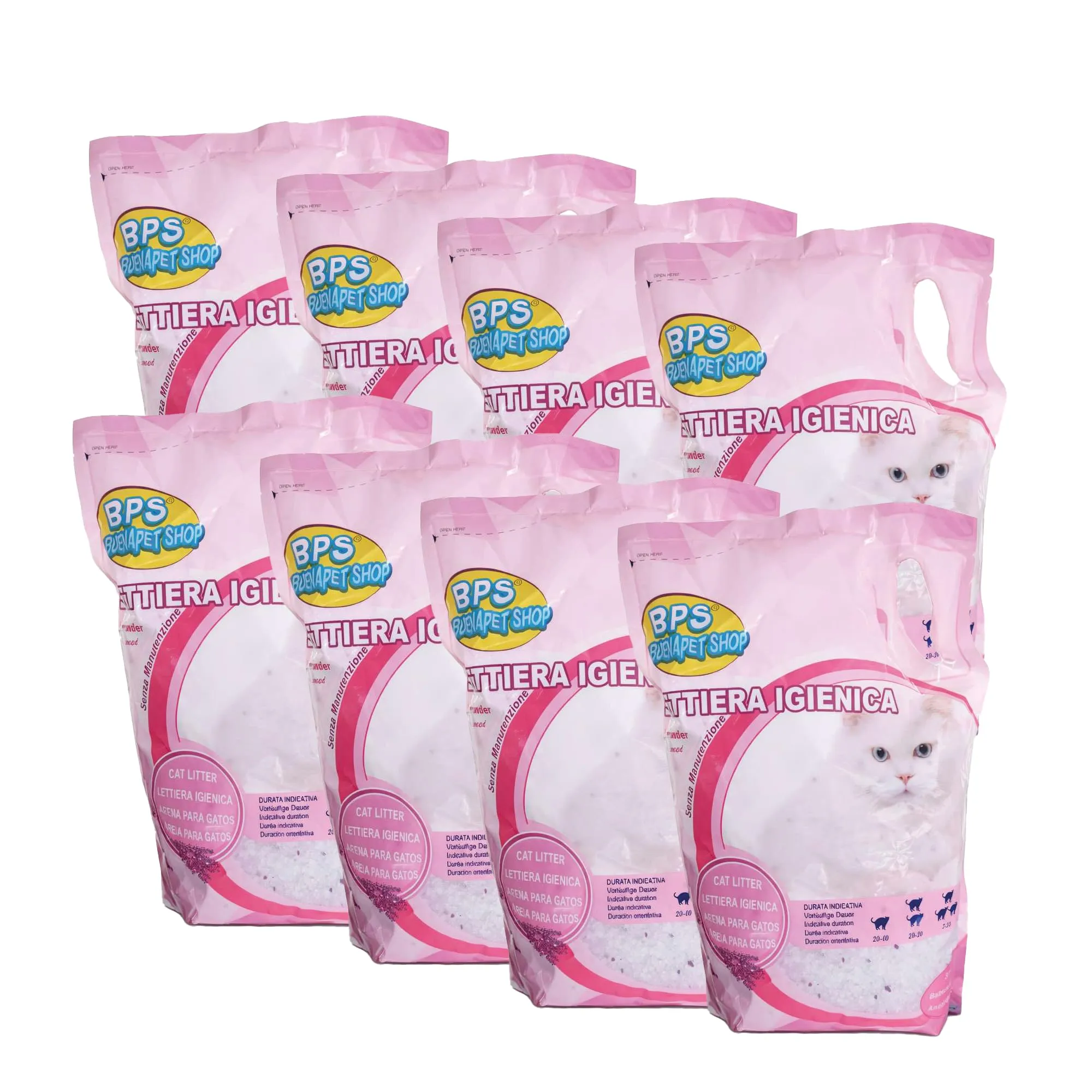 BPS Buena Pet Shop Lettiera al Silicio per Gatti Lavanda 30.4L (8 buste da 3.8L) - immagine 1