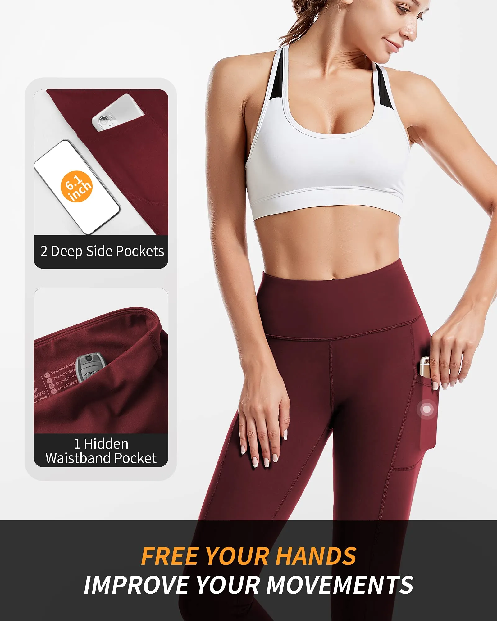 CAMBIVO Leggings Donna Sportivi a Vita Alta con Tasche per Yoga, Fitness, Pilates e Corsa - immagine 3