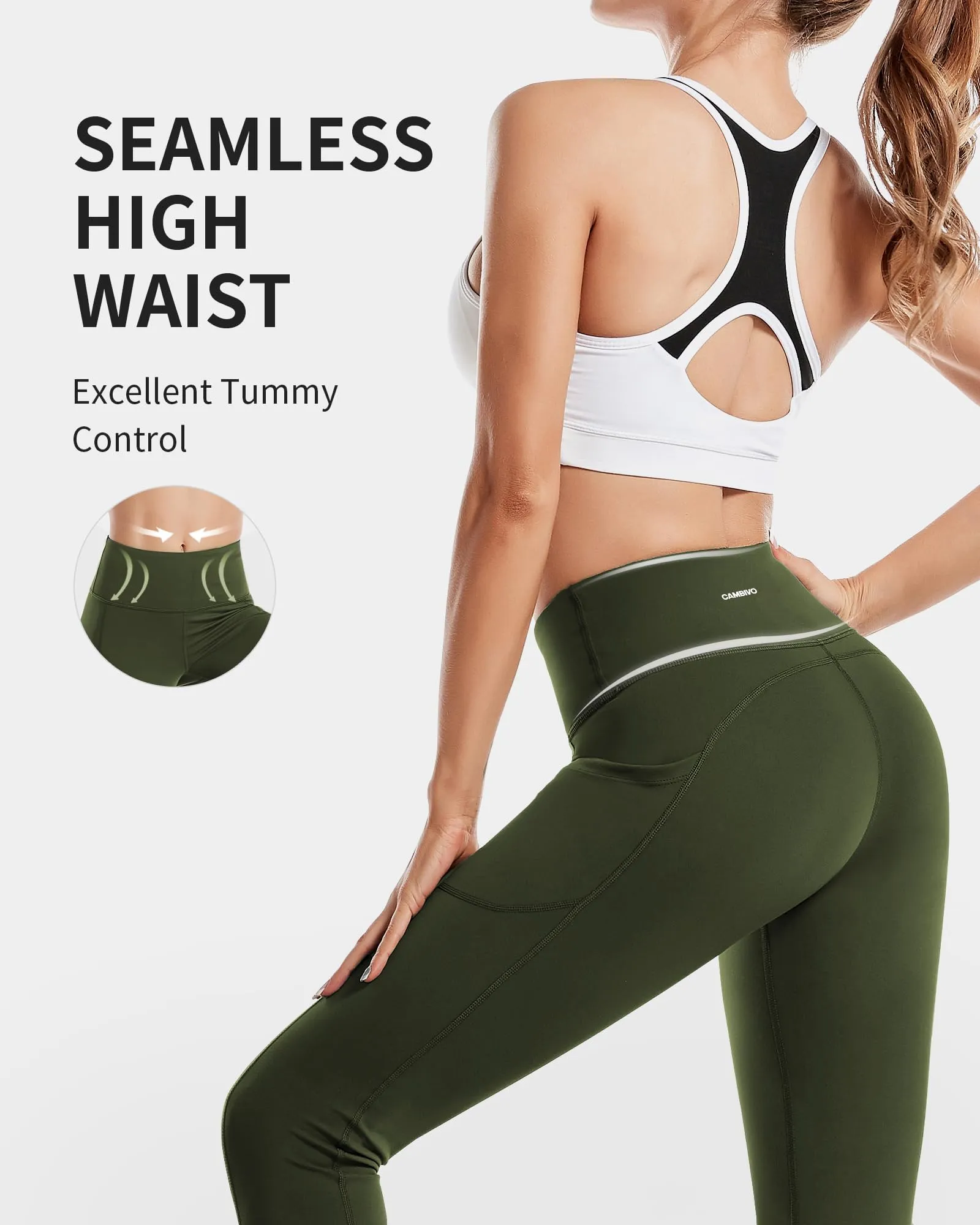 CAMBIVO Leggins Donna Sportivi a Vita Alta con Tasche, XL, Verde - immagine 5