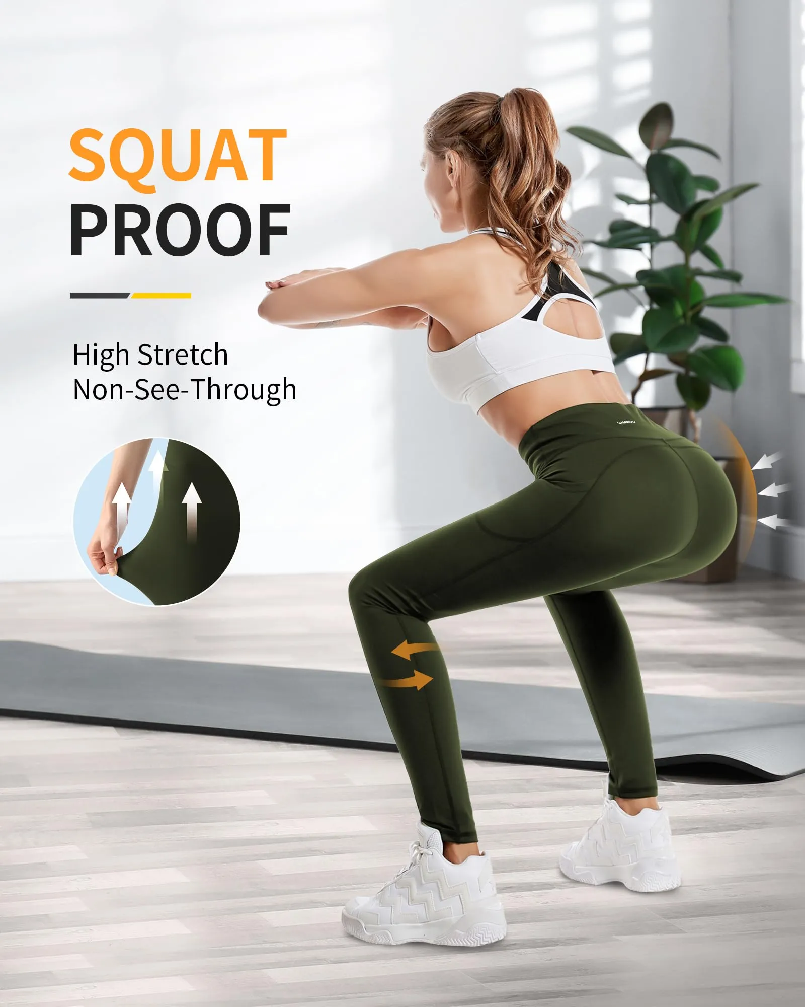 CAMBIVO Leggins Sportivi Donna a Vita Alta con Tasche, Verde, L - immagine 7