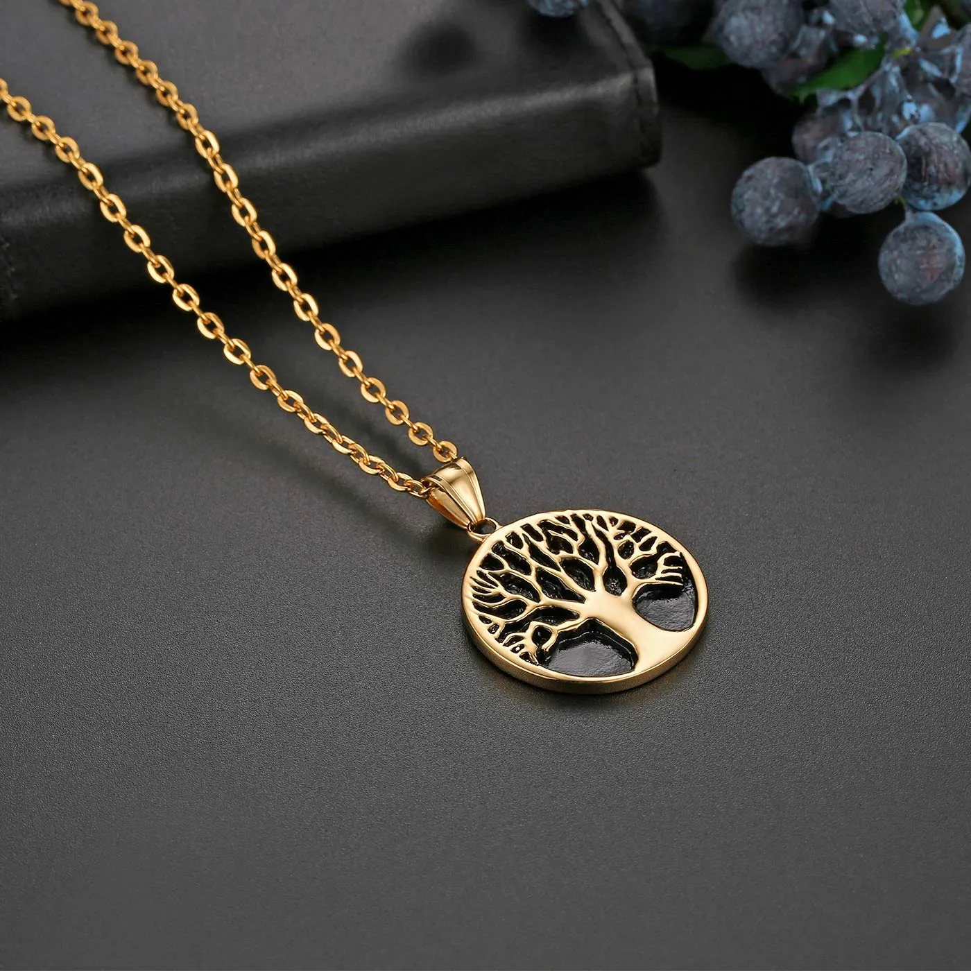 Flongo Collana con Ciondolo Albero della Vita in Acciaio Inossidabile, Argento/Oro - immagine 2