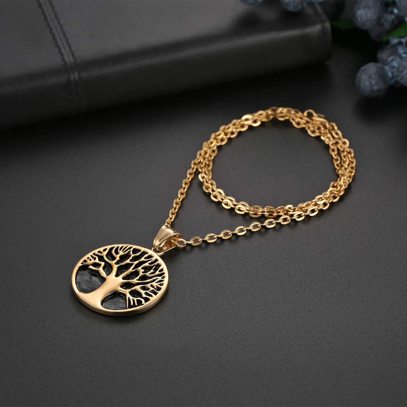 Flongo Collana con Ciondolo Albero della Vita in Acciaio Inossidabile, Argento/Oro - immagine 3