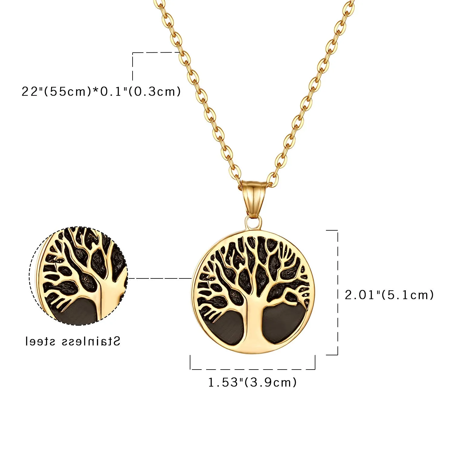 Flongo Collana con Ciondolo Albero della Vita in Acciaio Inossidabile, Argento/Oro - immagine 5
