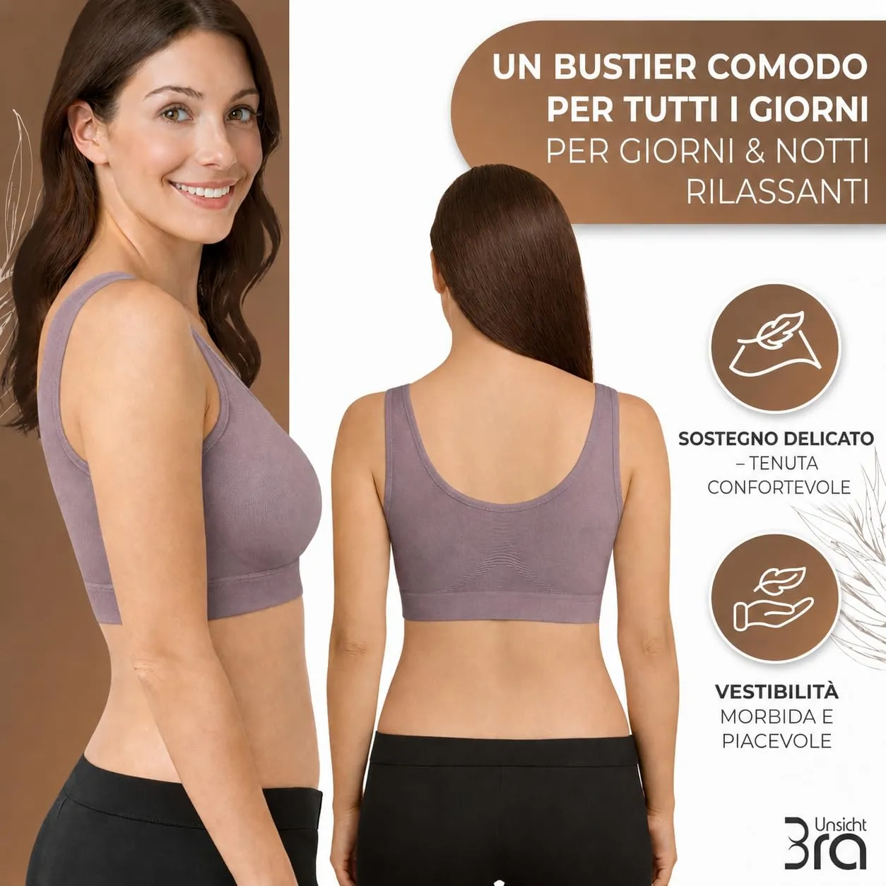 UnsichtBra Set di 3 Reggiseni Senza Ferretto, Senza Cuciture, Nero, Bianco, Beige - immagine 6