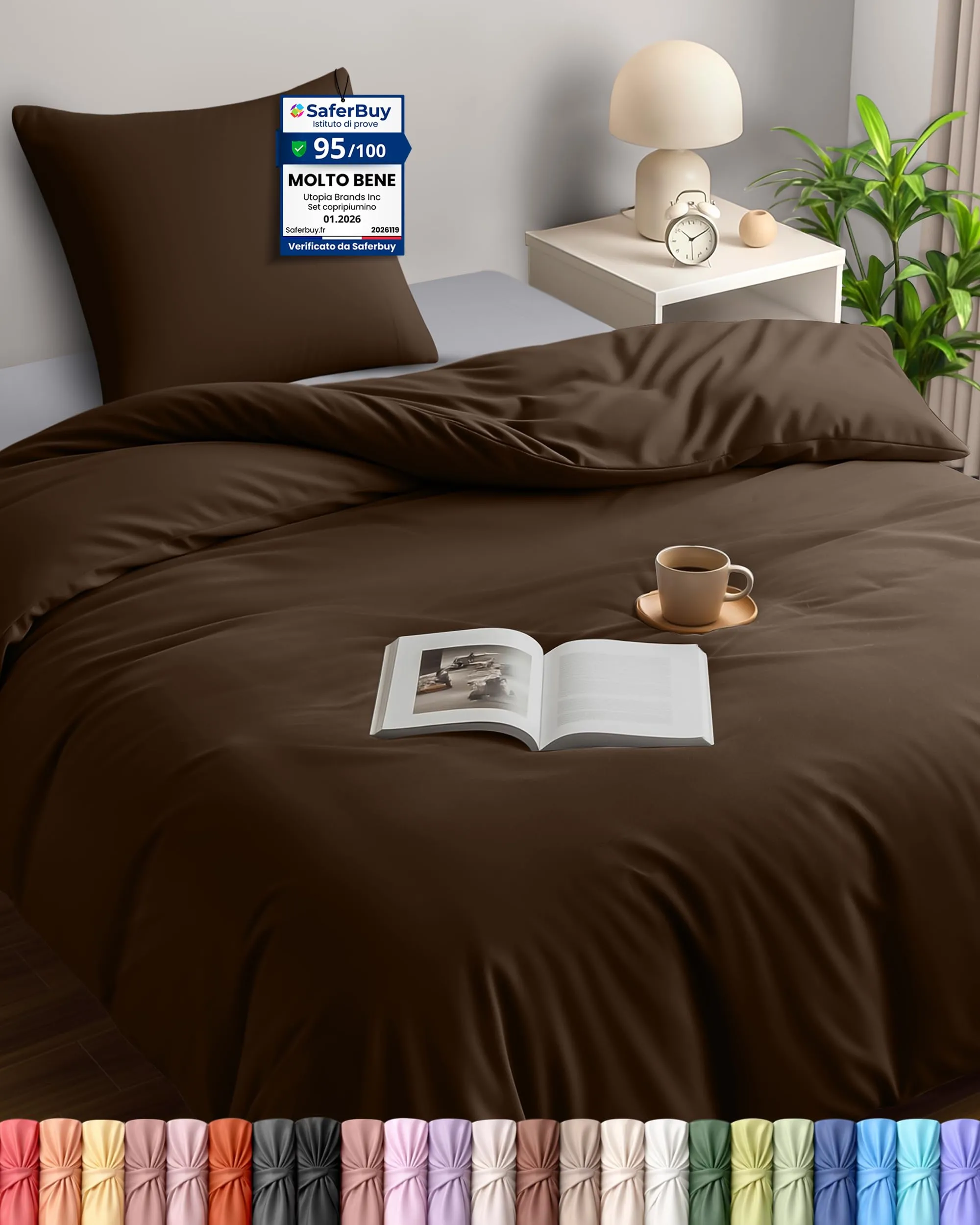 Utopia Bedding Set Copripiumino Singolo 135x200 cm e Federa 80x80 cm, Marrone - immagine 1