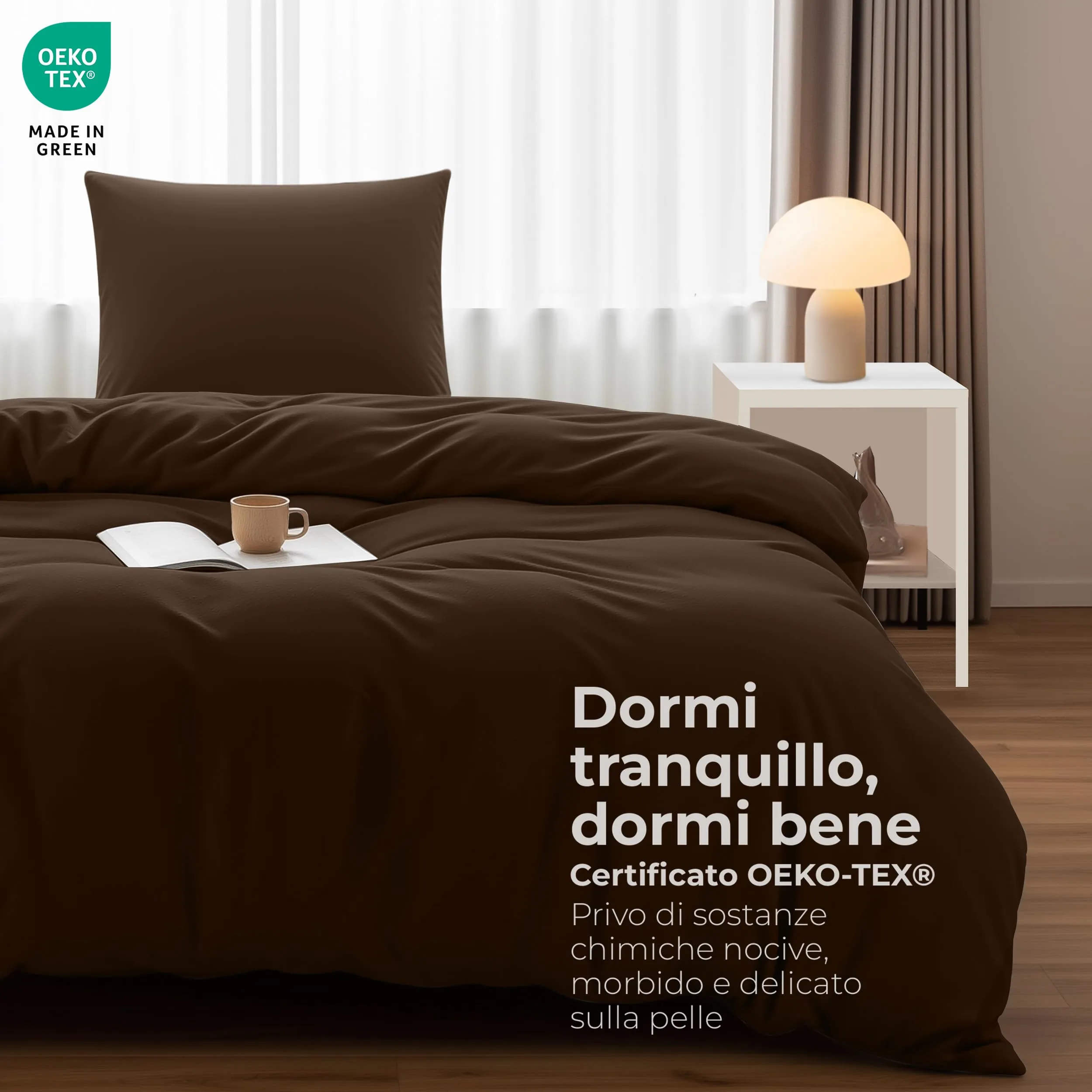Utopia Bedding Set Copripiumino Singolo 135x200 cm e Federa 80x80 cm, Marrone - immagine 2