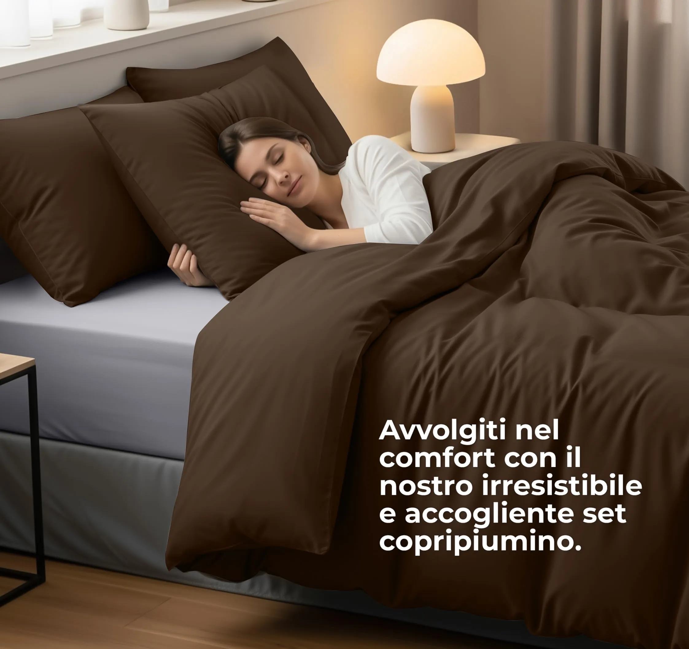 Utopia Bedding Set Copripiumino Singolo 135x200 cm e Federa 80x80 cm, Marrone - immagine 3