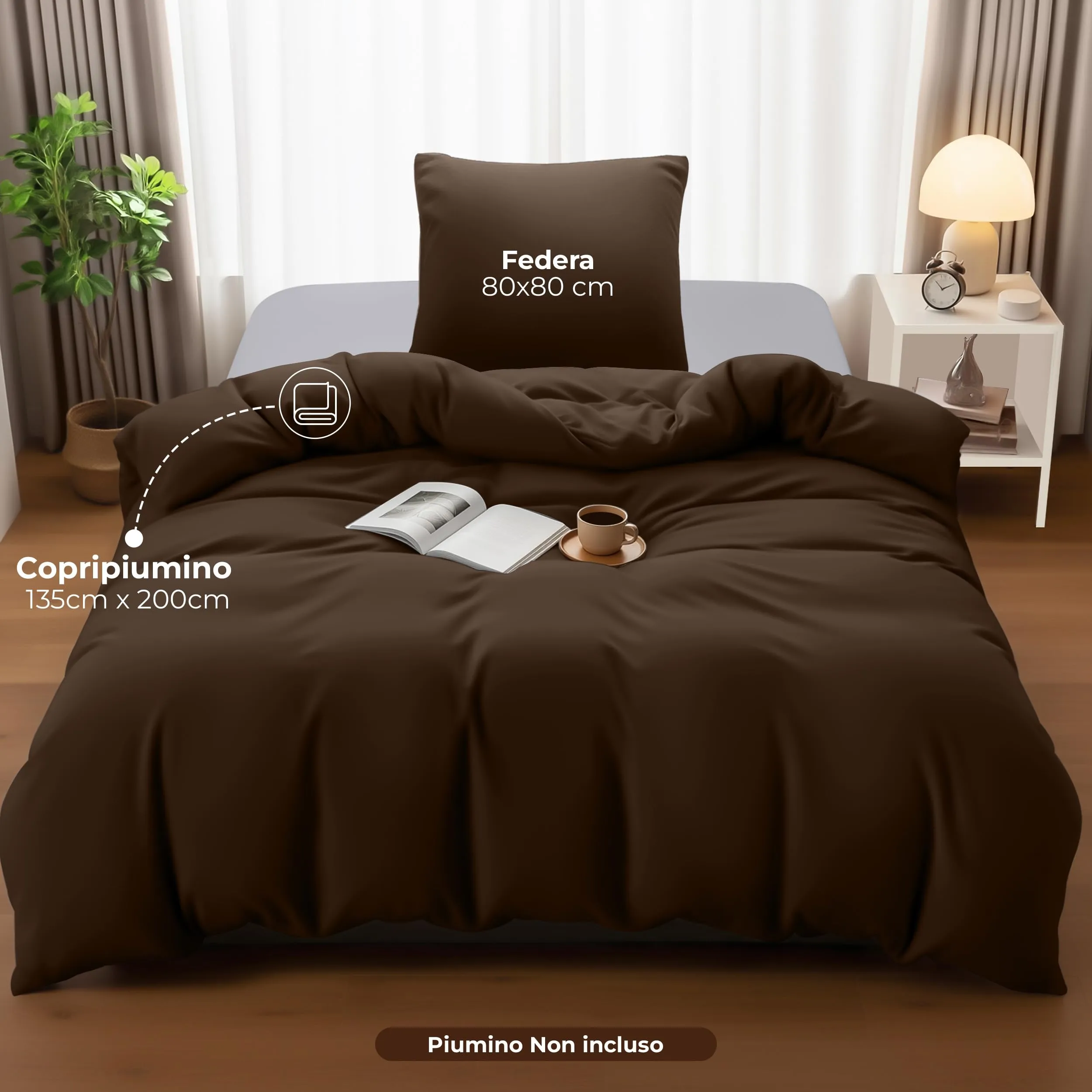 Utopia Bedding Set Copripiumino Singolo 135x200 cm e Federa 80x80 cm, Marrone - immagine 4