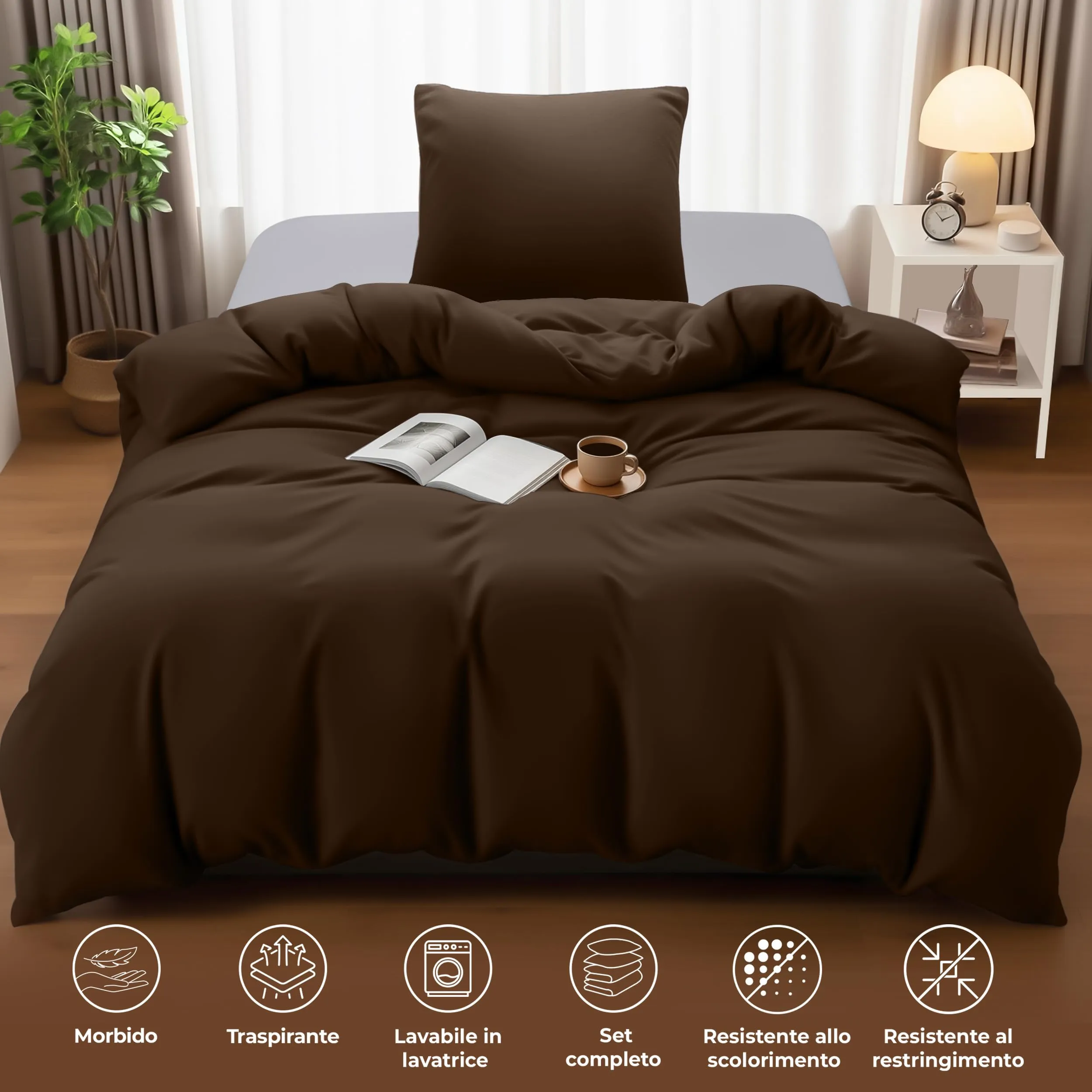 Utopia Bedding Set Copripiumino Singolo 135x200 cm e Federa 80x80 cm, Marrone - immagine 5