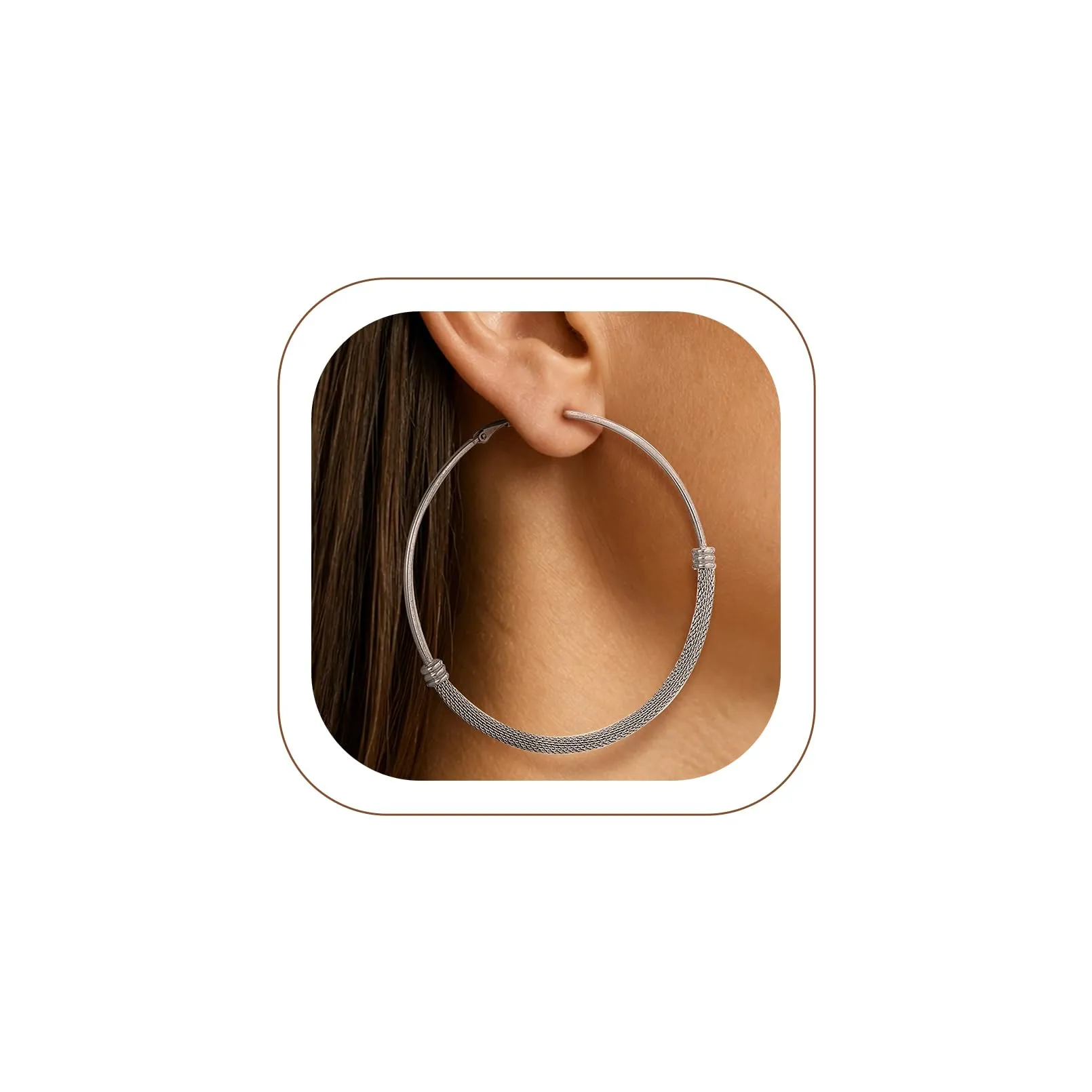 PROSTEEL Orecchini Cerchio a Maglia Metallica in Acciaio Inossidabile, 80mm, Argento - immagine 1