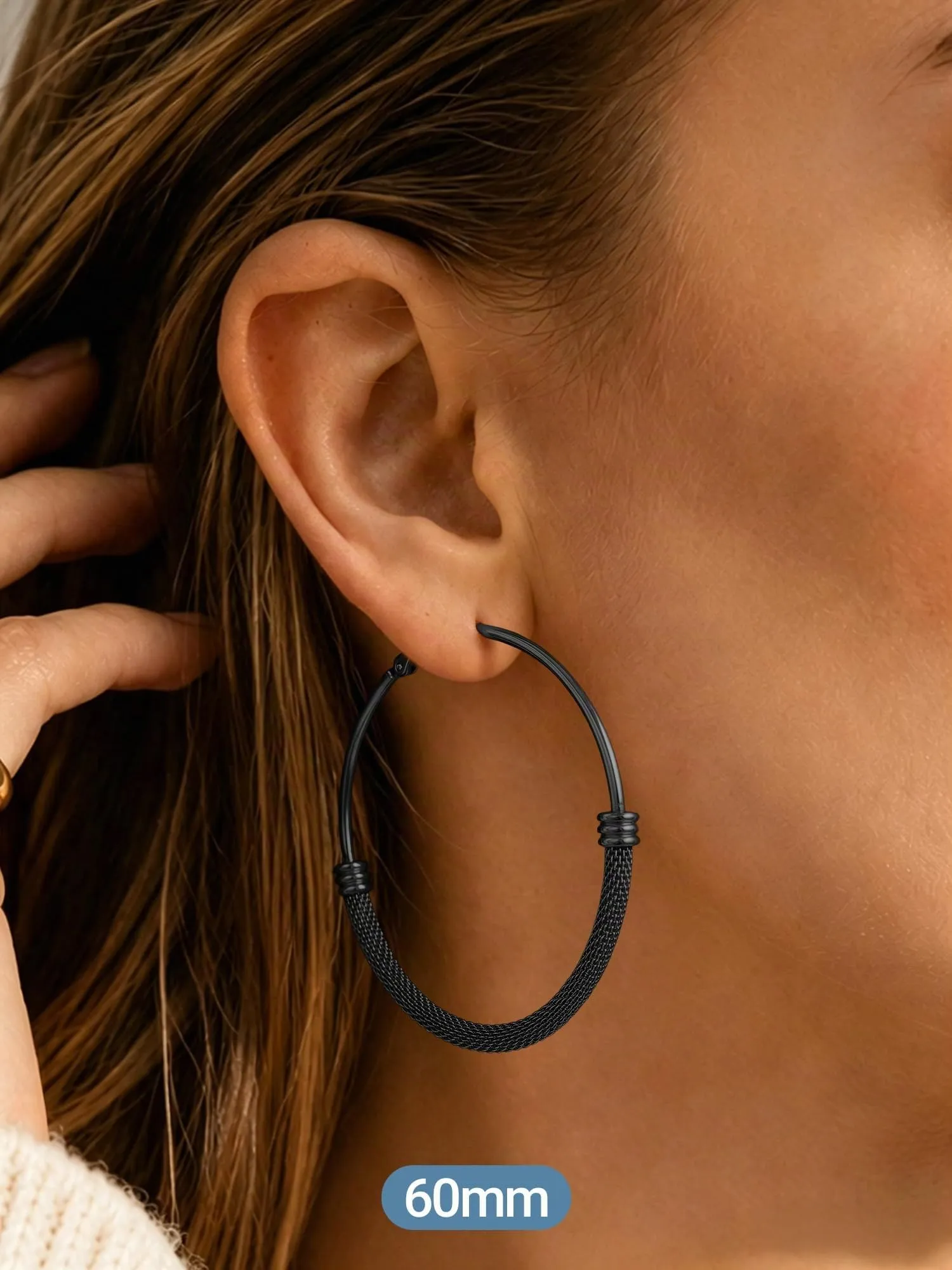 PROSTEEL Orecchini a Cerchio in Acciaio Inossidabile Nero 60mm - immagine 7