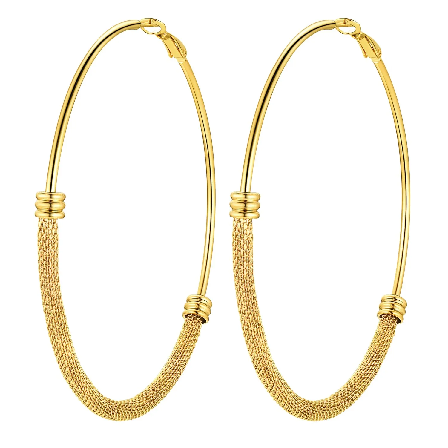 PROSTEEL Orecchini a Cerchio a Maglia Metallica in Acciaio Inossidabile Oro, 80mm - immagine 1