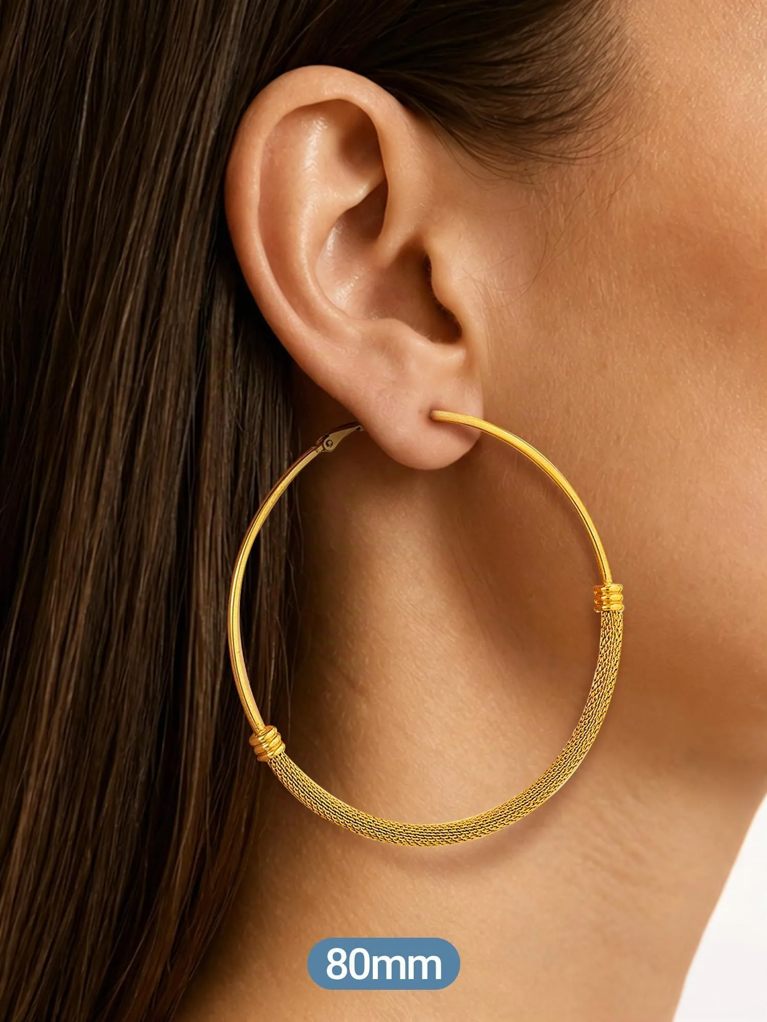 PROSTEEL Orecchini a Cerchio a Maglia Metallica in Acciaio Inossidabile Oro, 80mm - immagine 7