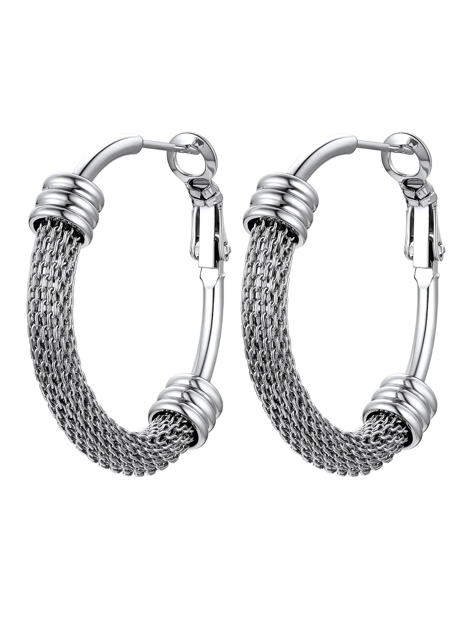 PROSTEEL Orecchini Cerchio a Maglia Metallica in Acciaio Inossidabile 316L, 30mm, Argento - immagine 1