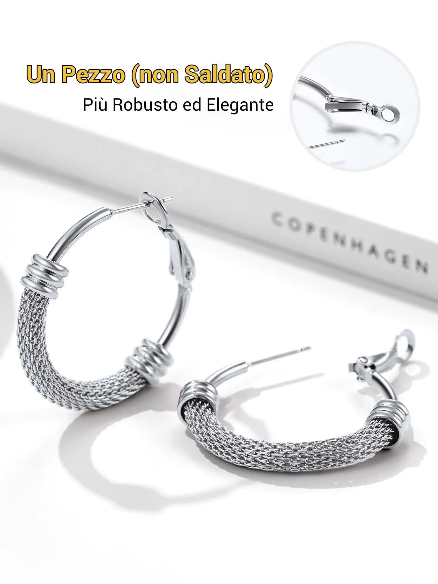 PROSTEEL Orecchini Cerchio a Maglia Metallica in Acciaio Inossidabile 316L, 30mm, Argento - immagine 8