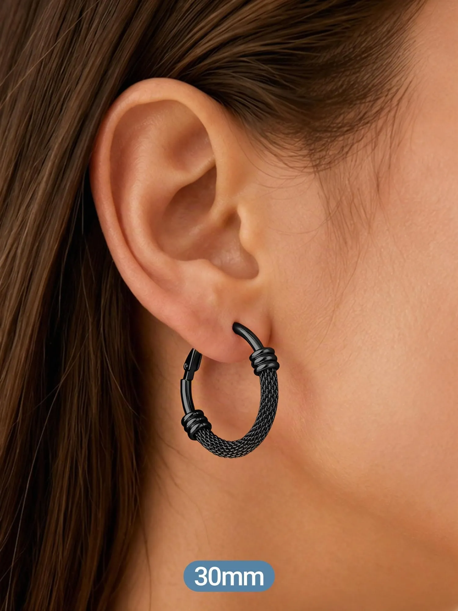 PROSTEEL Orecchini a Cerchio Larghi in Acciaio Inossidabile, Nero, 30mm - immagine 7