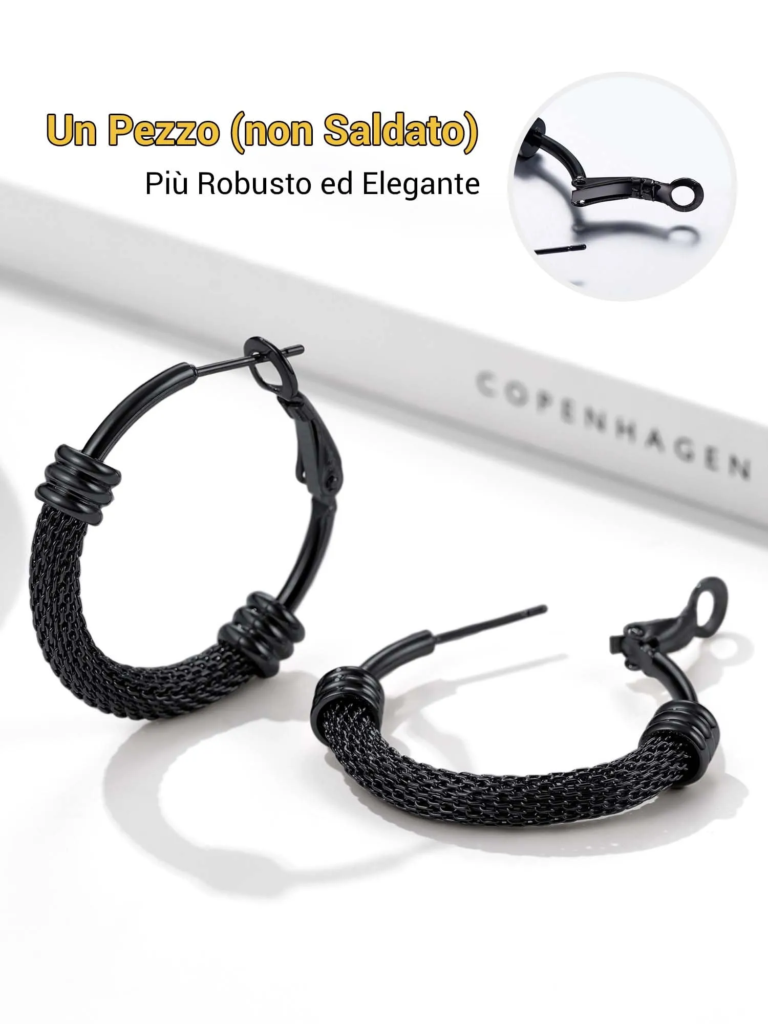 PROSTEEL Orecchini a Cerchio Larghi in Acciaio Inossidabile, Nero, 30mm - immagine 8