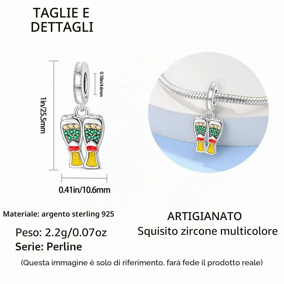 TINSLO Bead Charm in Argento Sterling 925 con Cubic Zirconia per Braccialetti e Collane Pandora e Europei - immagine 5