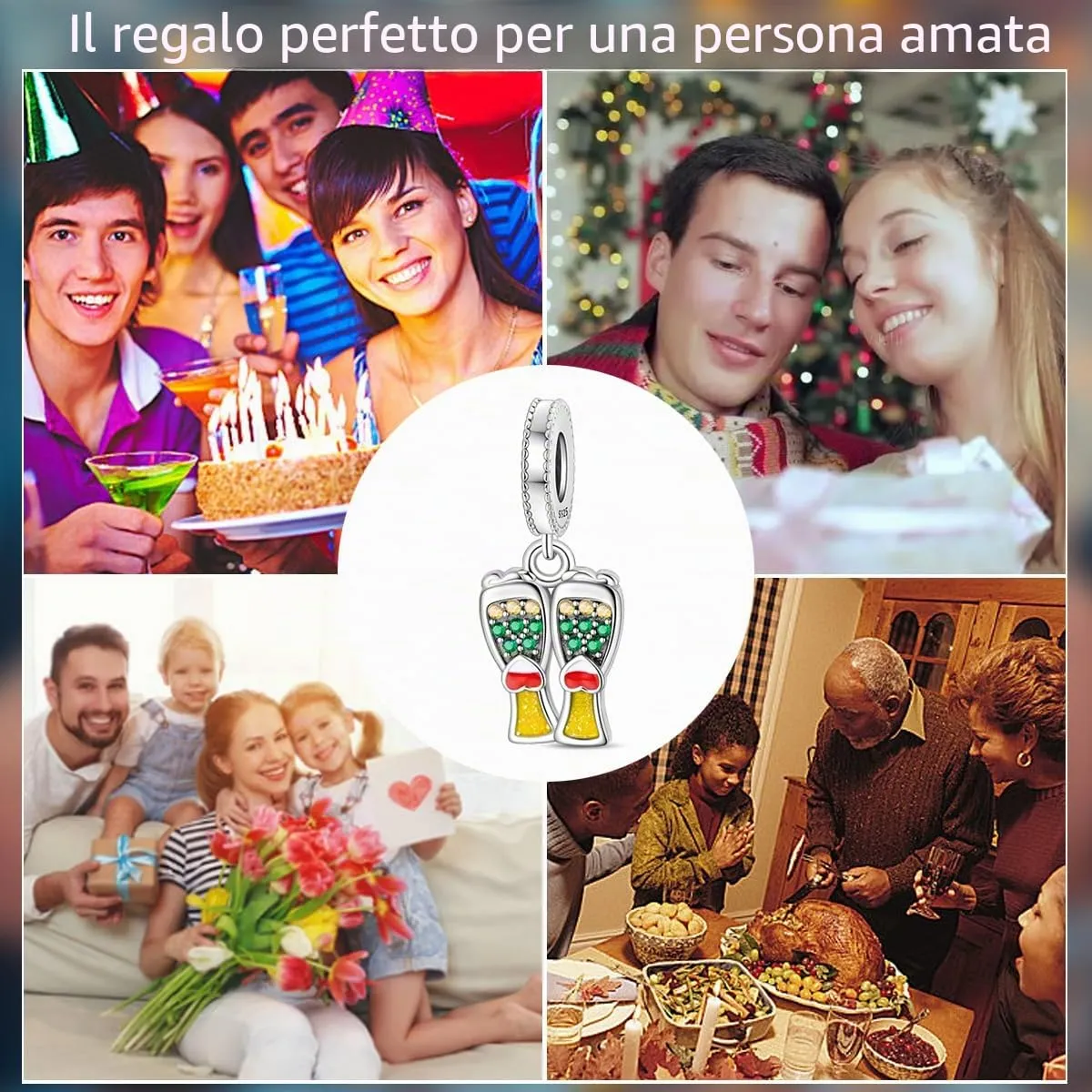 TINSLO Bead Charm in Argento Sterling 925 con Cubic Zirconia per Braccialetti e Collane Pandora e Europei - immagine 6