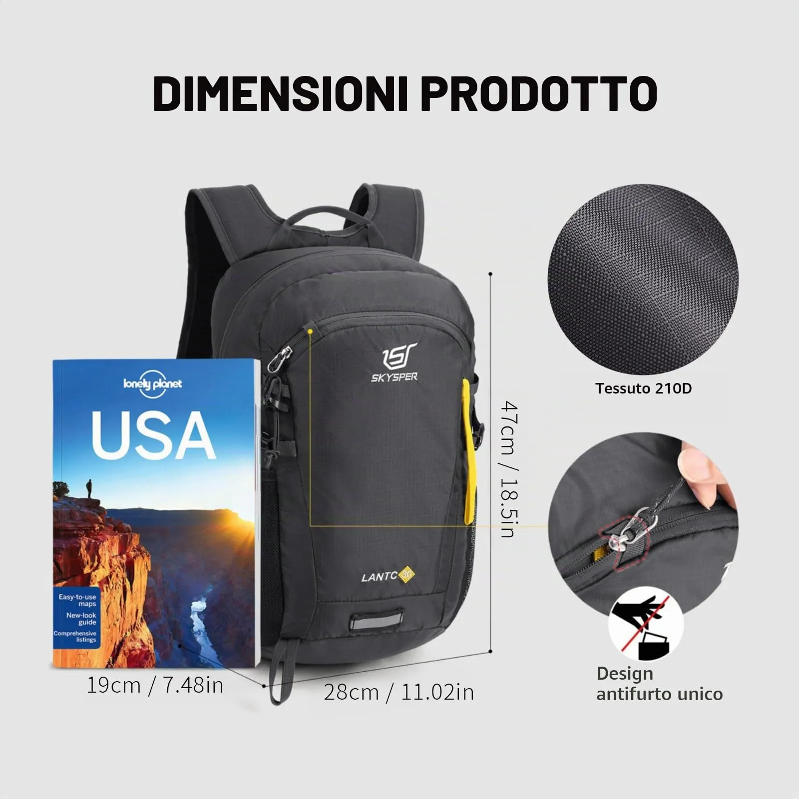 SKYSPER Zaino da Hiking 30L Tartan Grigio Scuro - immagine 6
