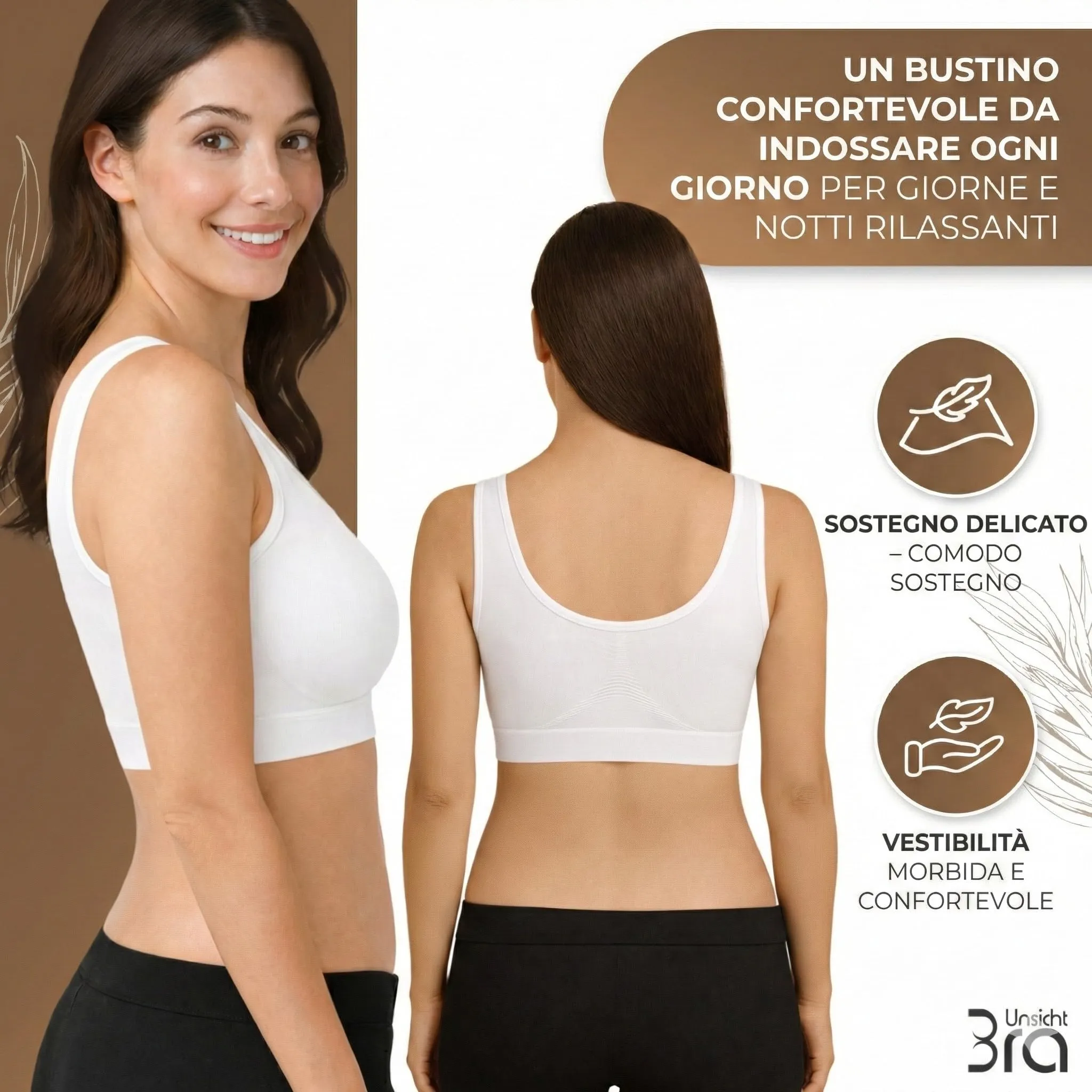 UnsichtBra Set di 3 Reggiseni Senza Ferretto, Senza Cuciture, Nero, Bianco, Beige - immagine 6